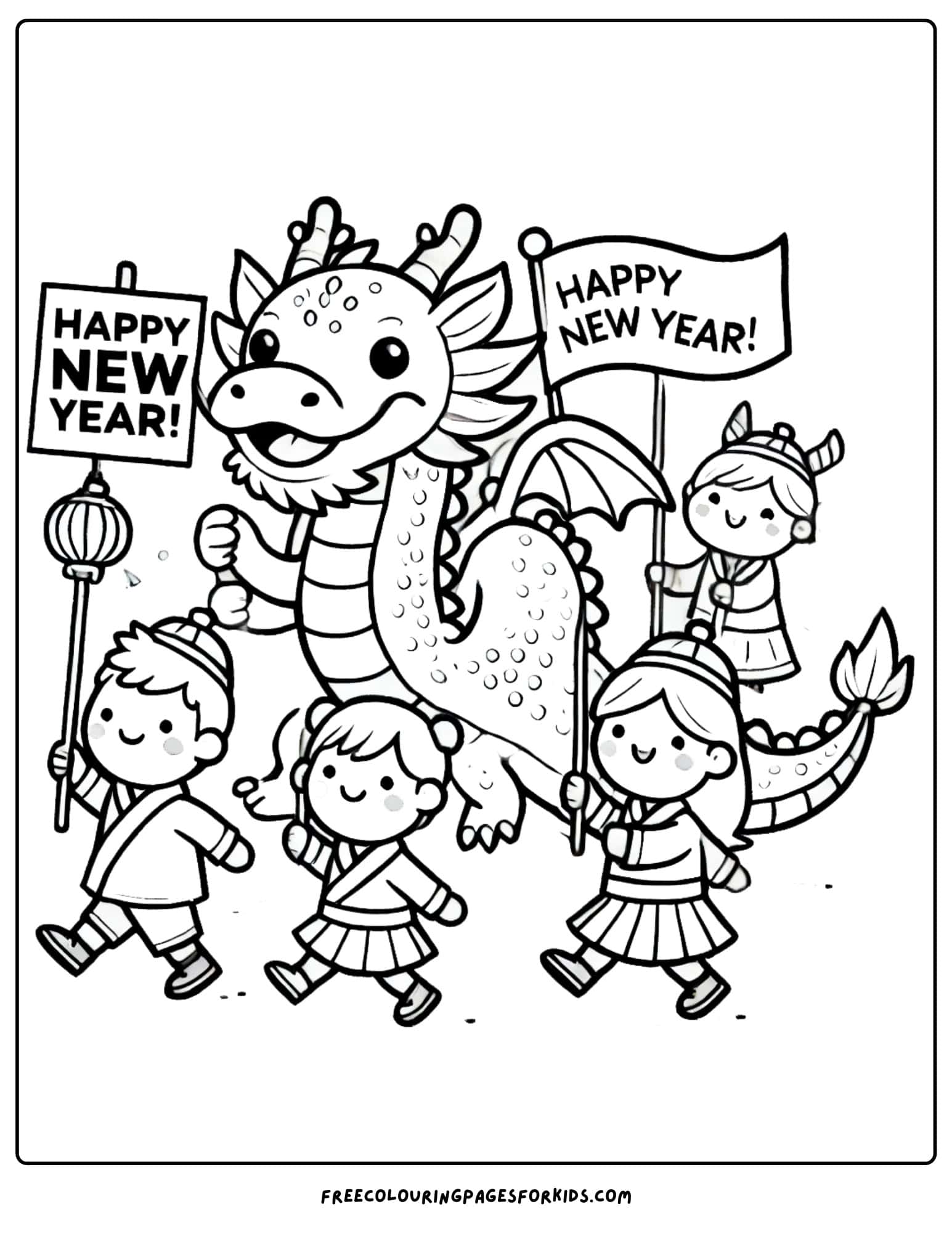 happy new year dragon parade coloring page