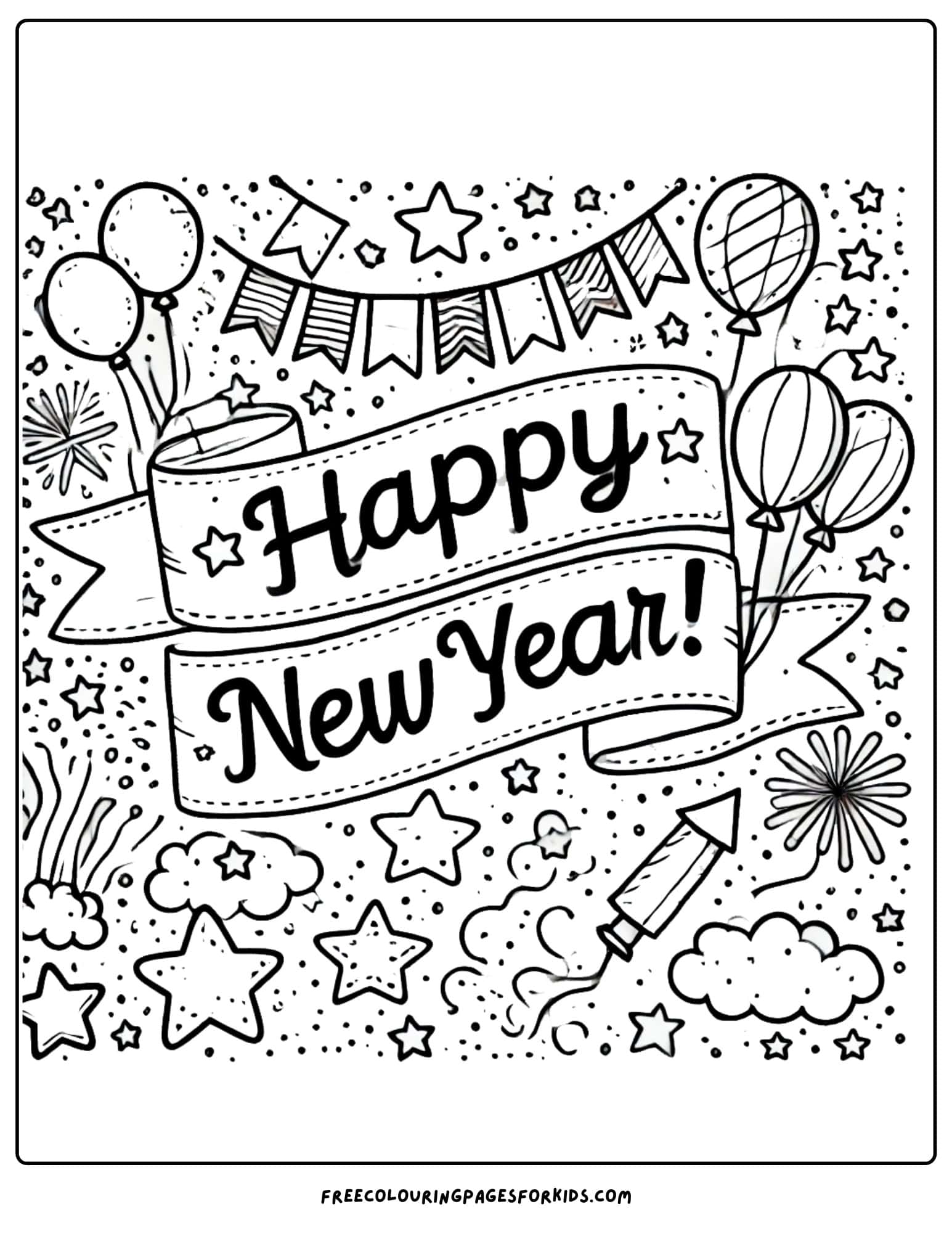 happy new year kids parade coloring page