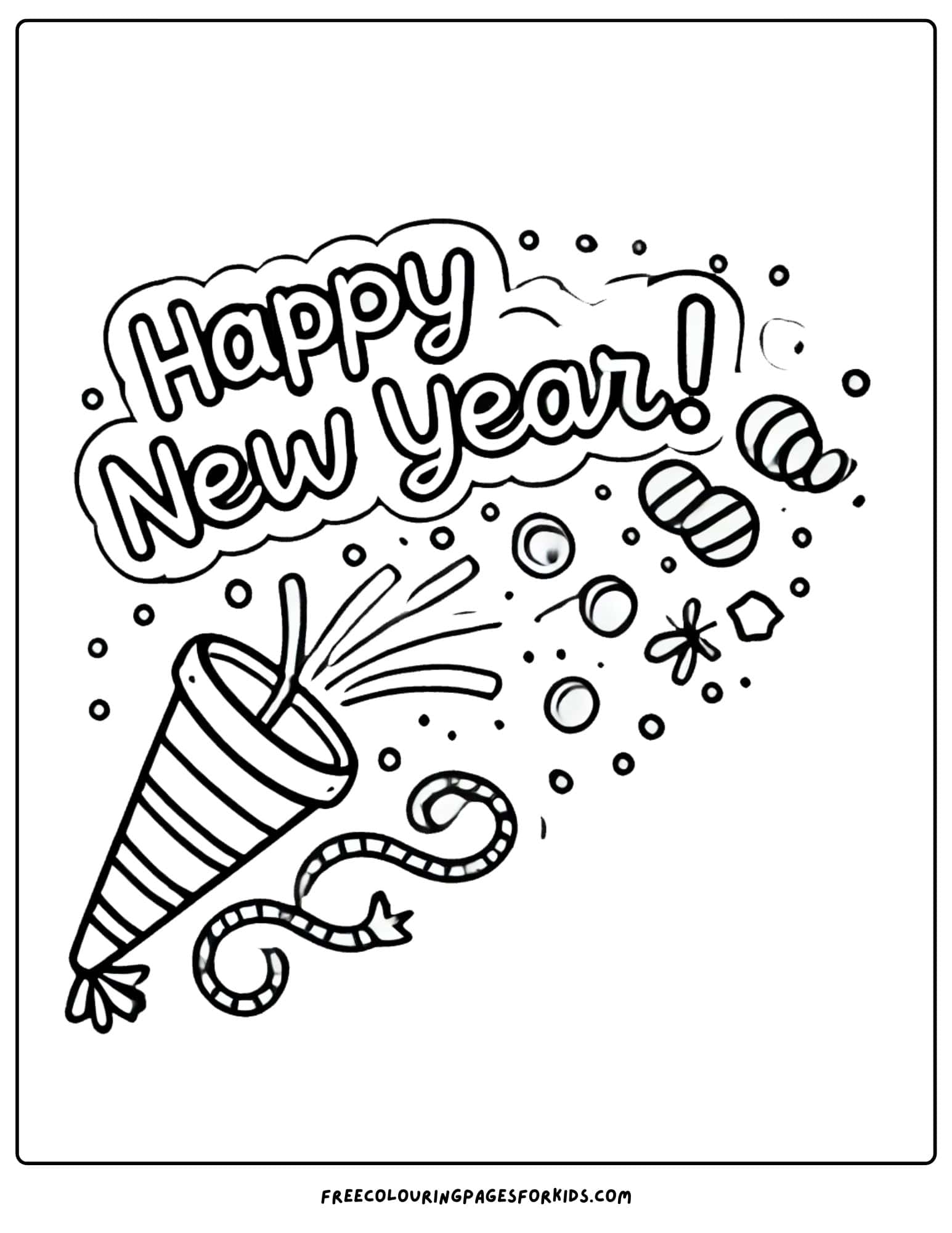 happy new year horn streamer coloring page