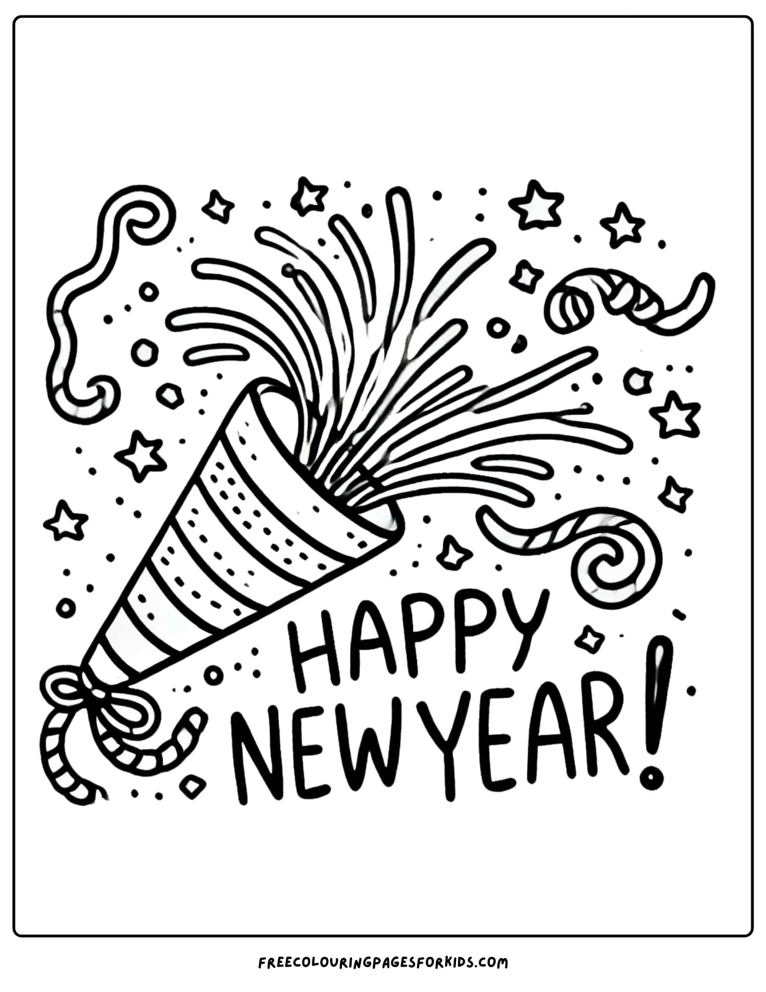 happy new year party popper coloring page