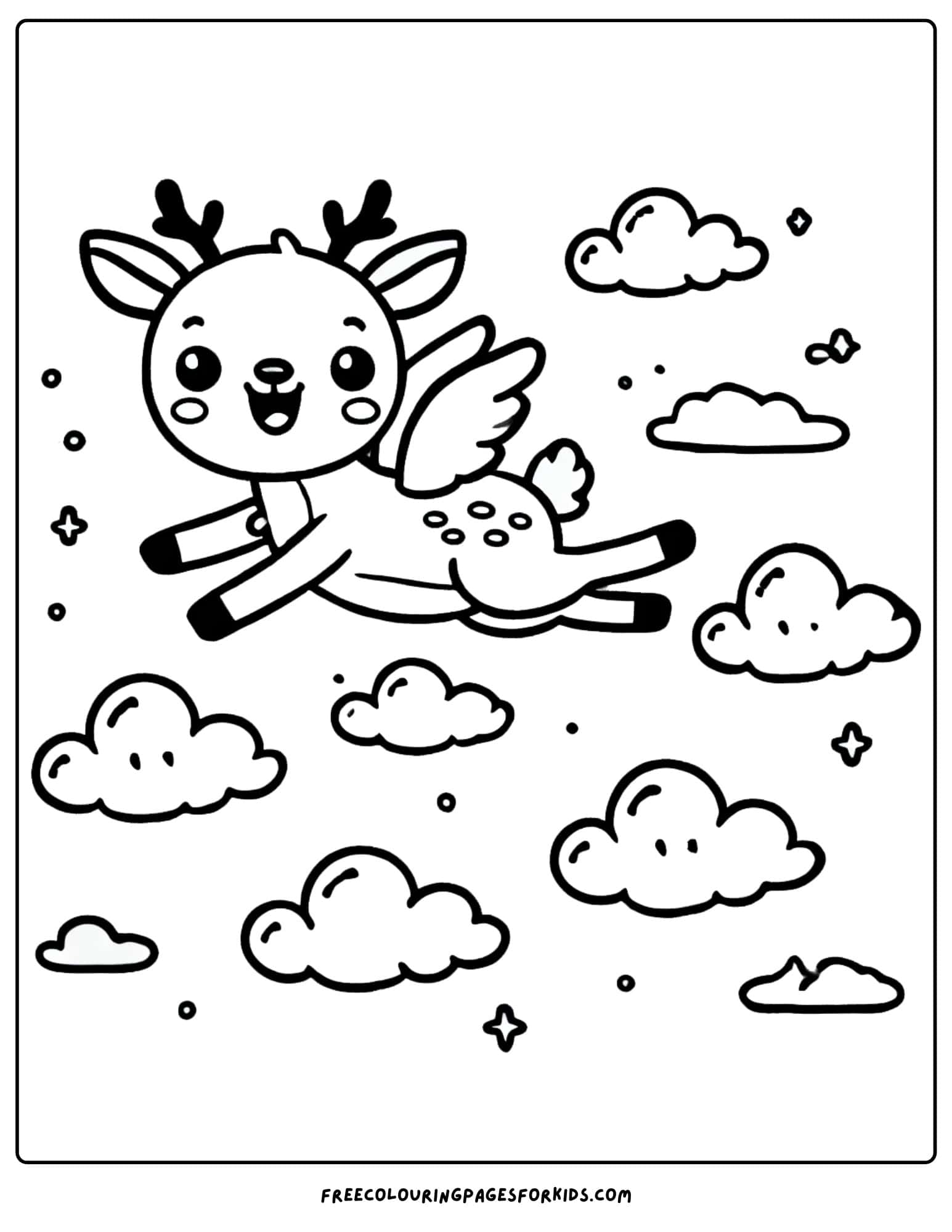 reindeer flying through the sky coloring page