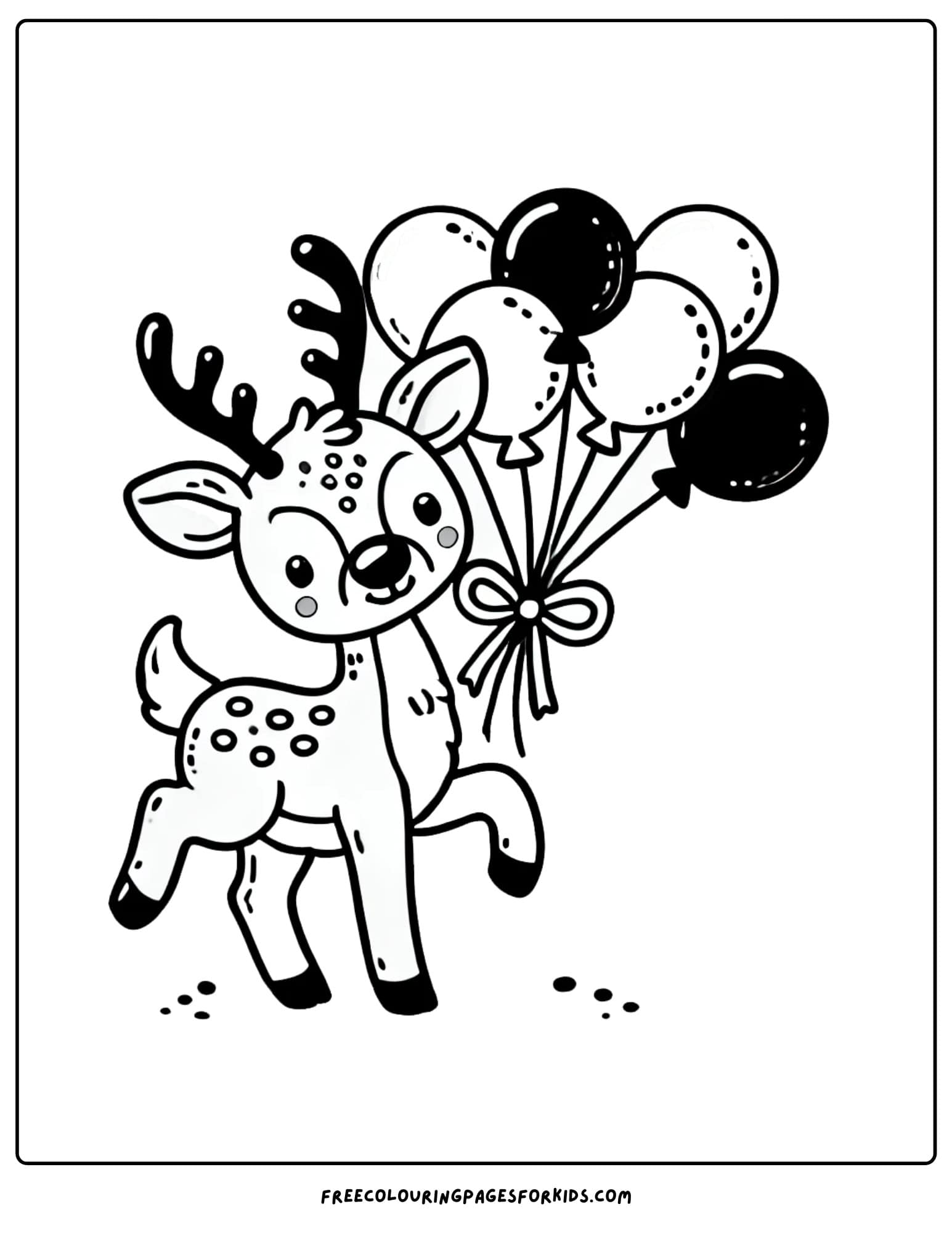 reindeer holding balloons coloring page