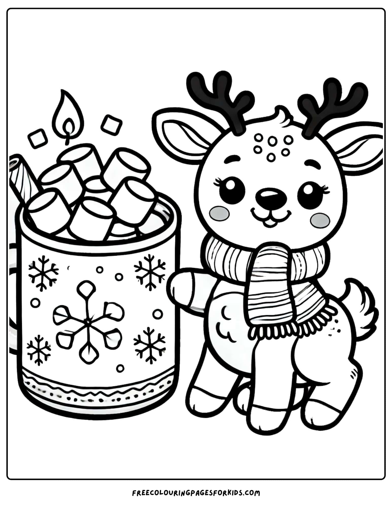 reindeer with a hot chocolate coloring page