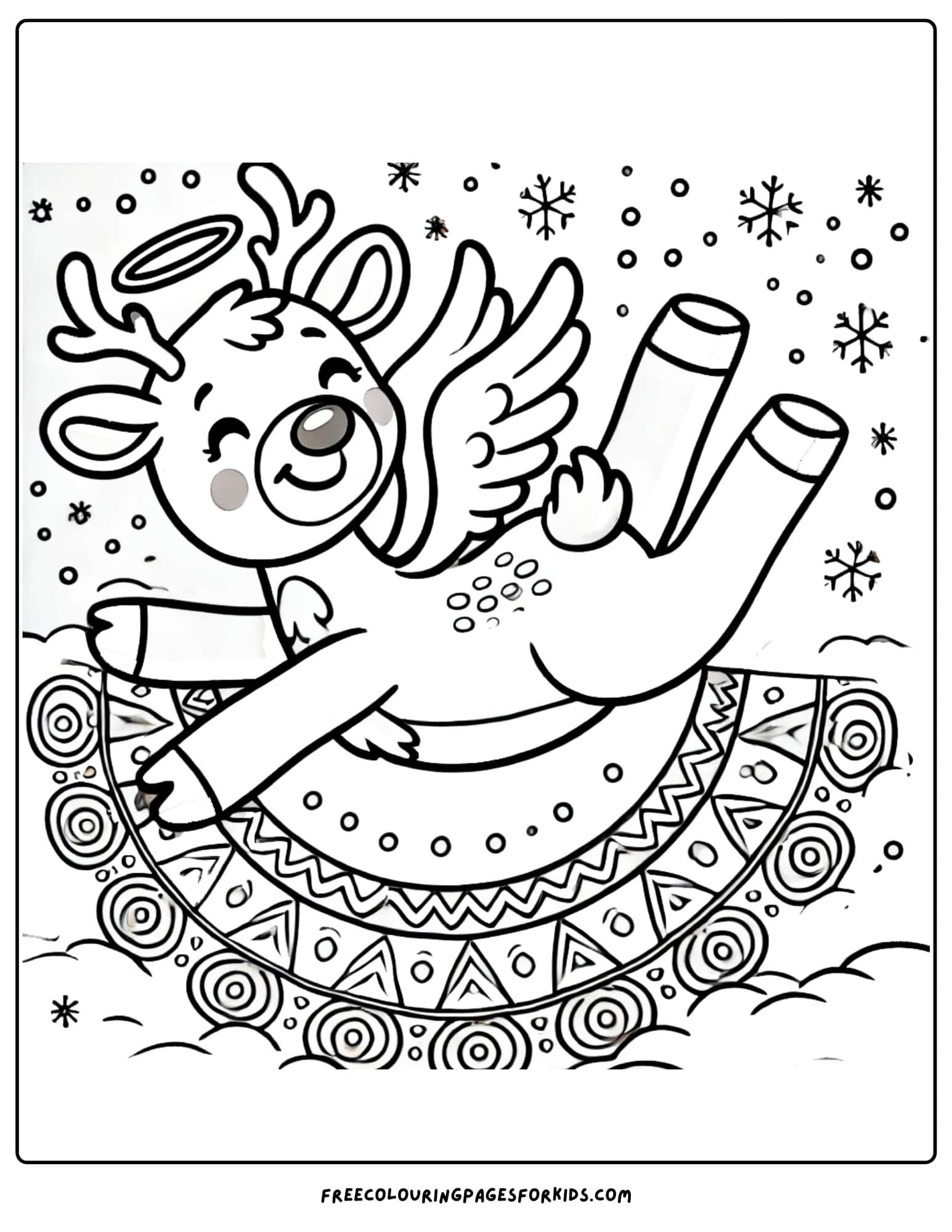 reindeer making a snow angel coloring page