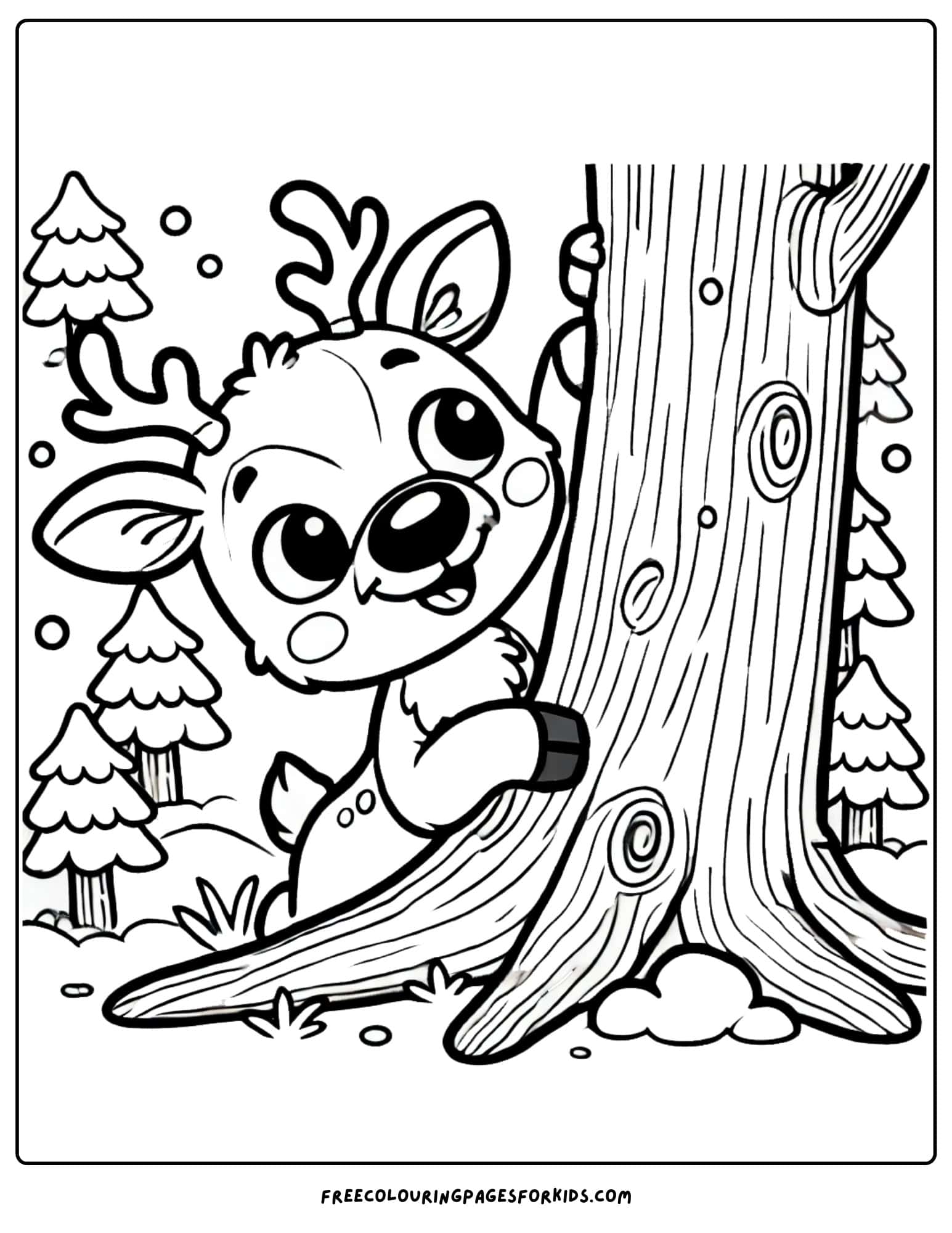 reindeer playing hide and seek coloring page