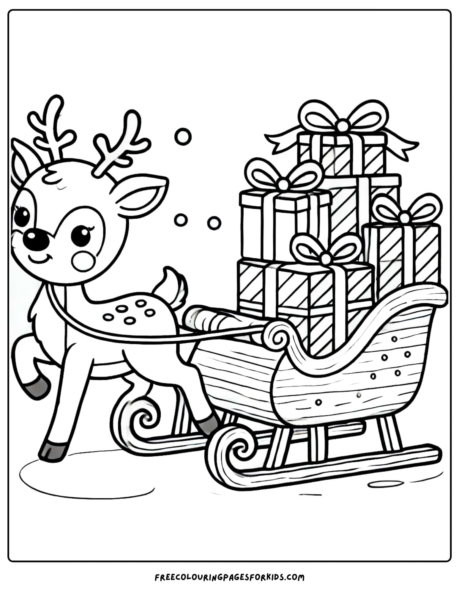 reindeer pulling a sleigh coloring page