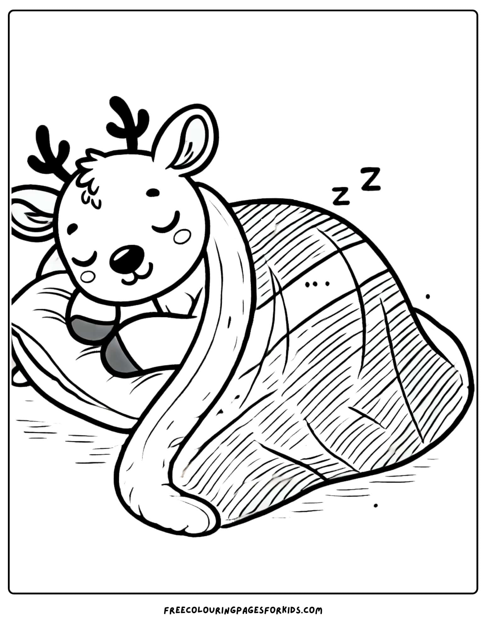 reindeer sleeping under a blanket coloring page