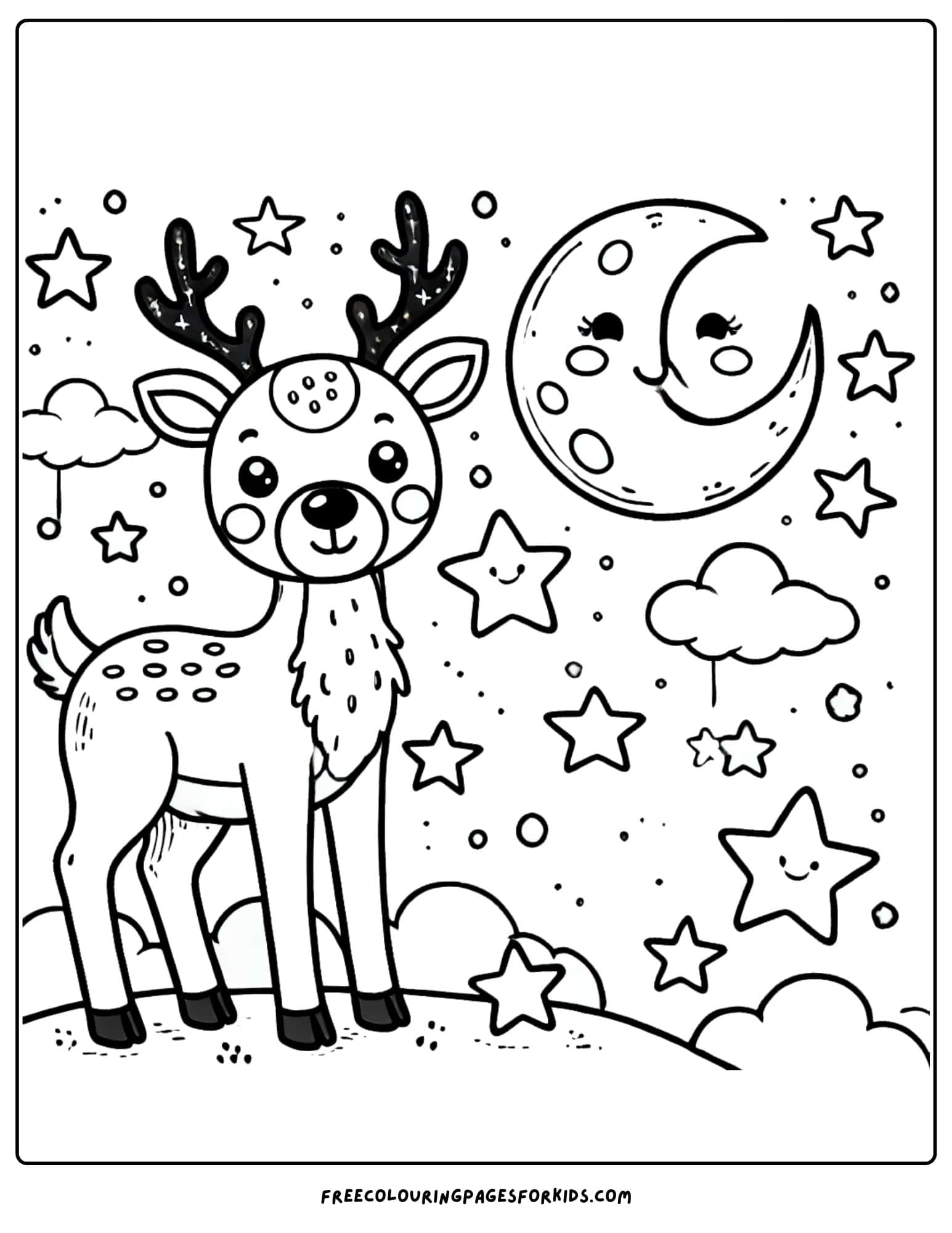 reindeer under the stars coloring page