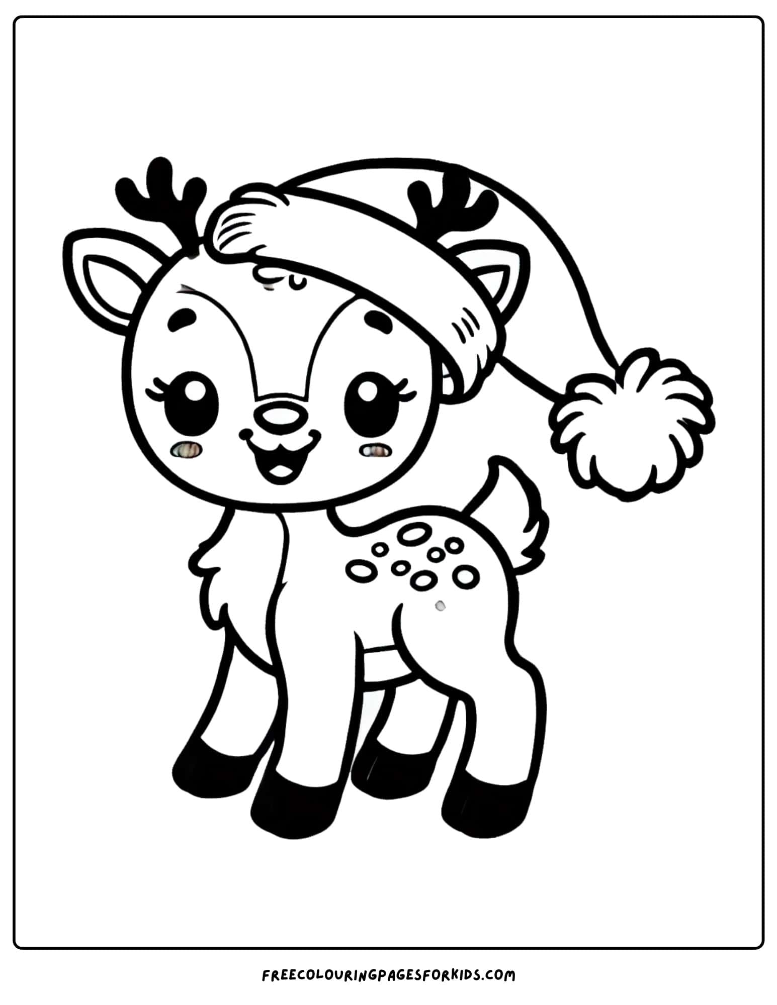 reindeer wearing a santa hat coloring page