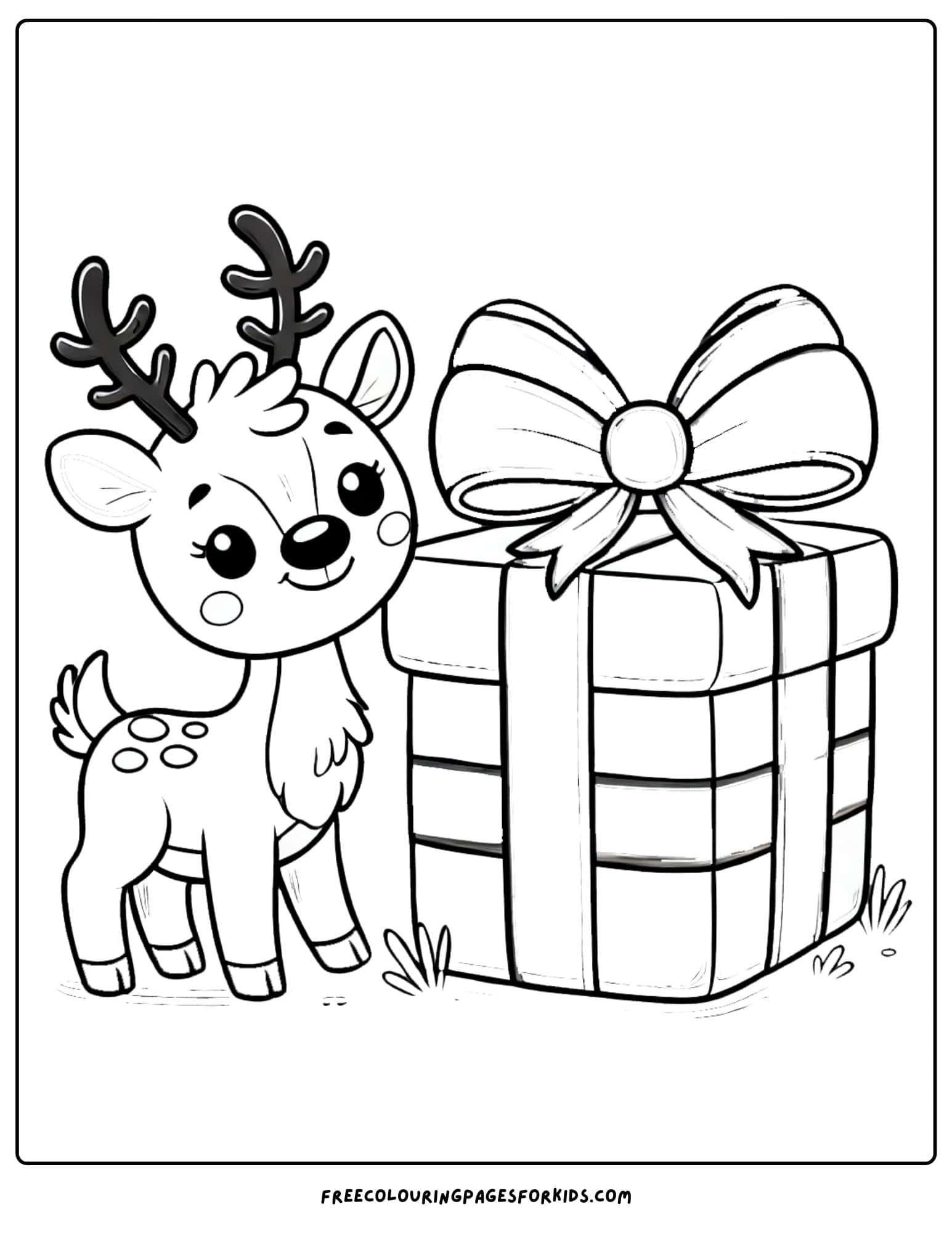 reindeer with a big christmas tree coloring page