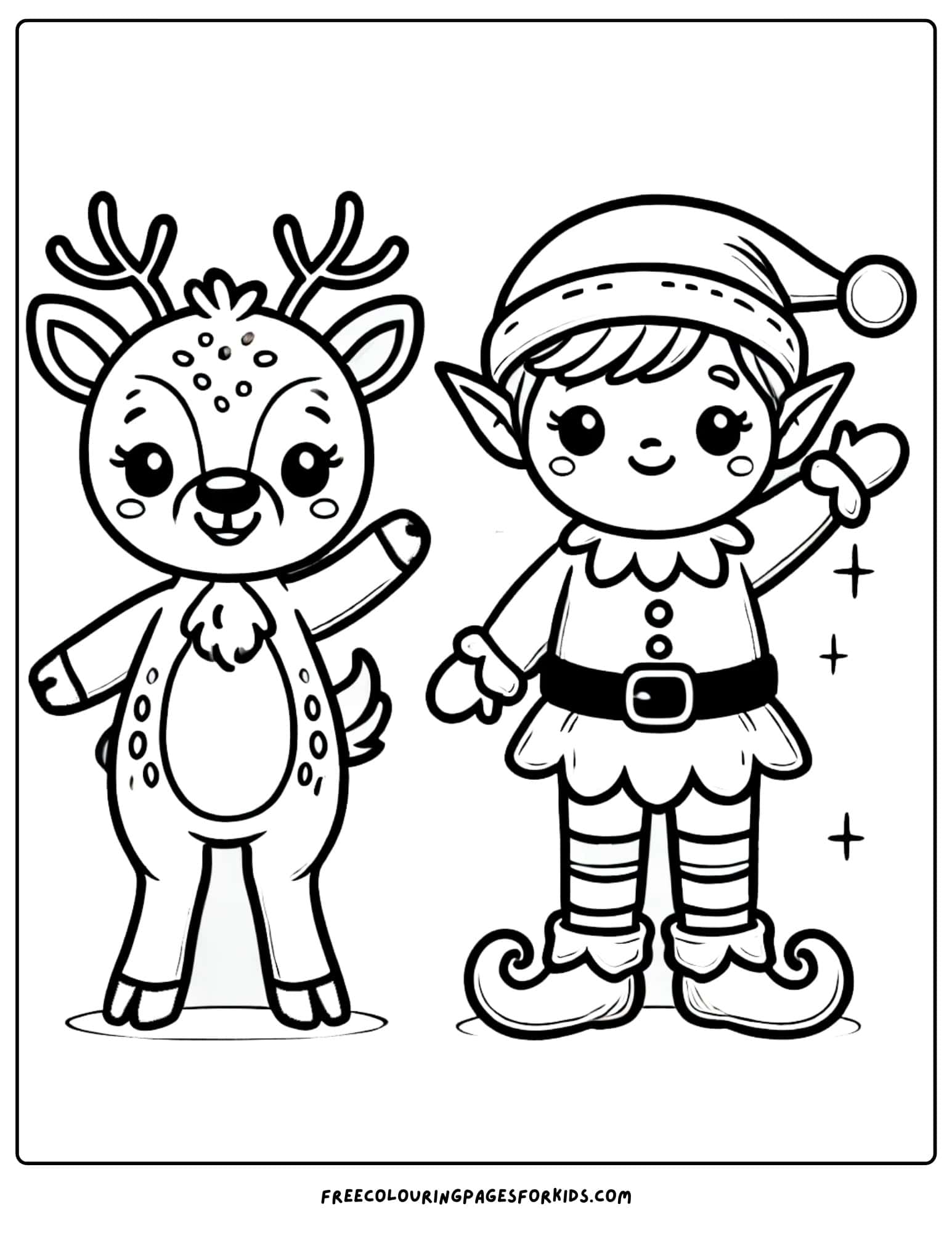 reindeer with an elf coloring page