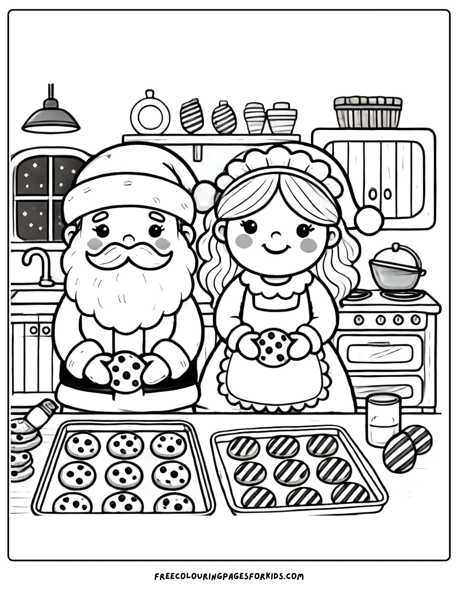 santa baking with mrs claus coloring page