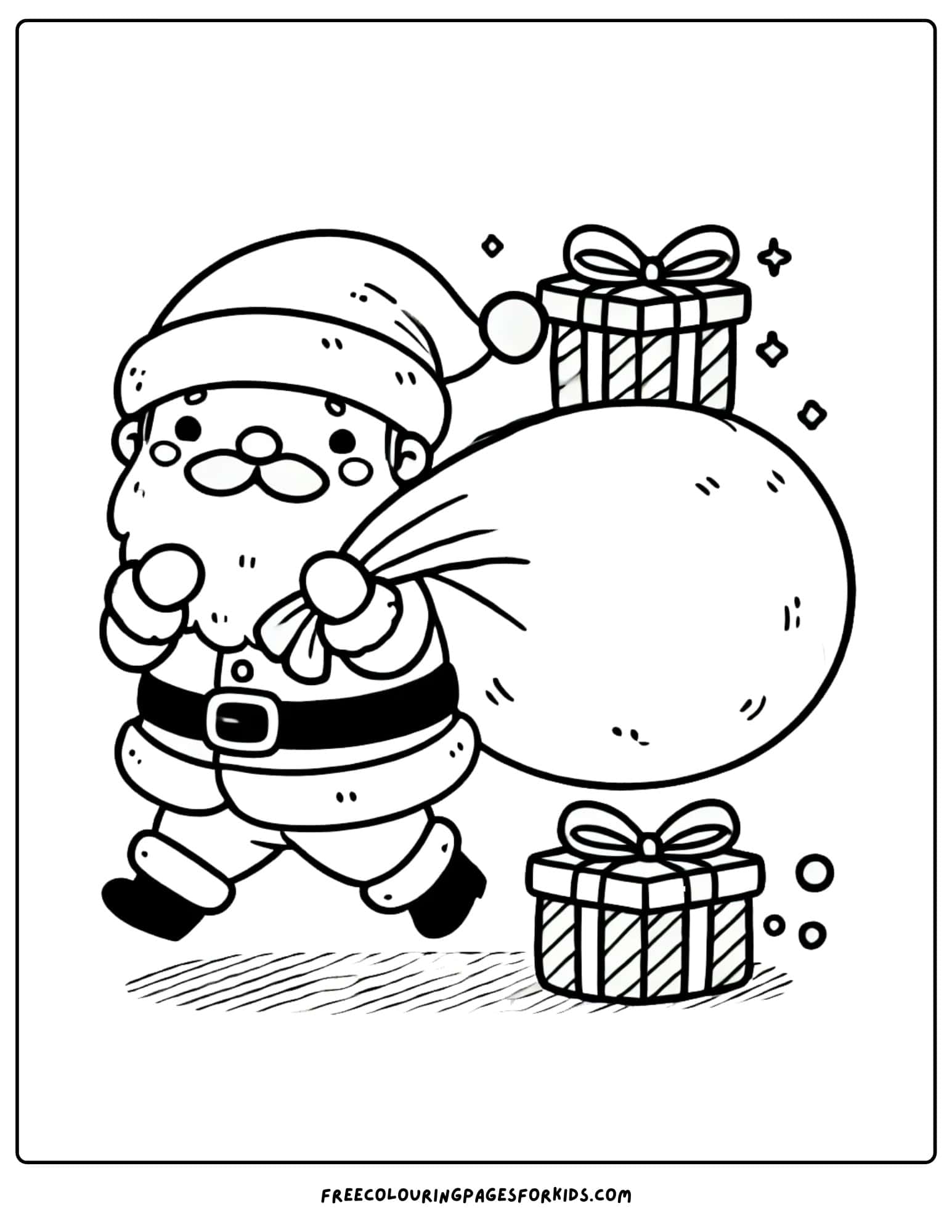 santa with bag of presents coloring page