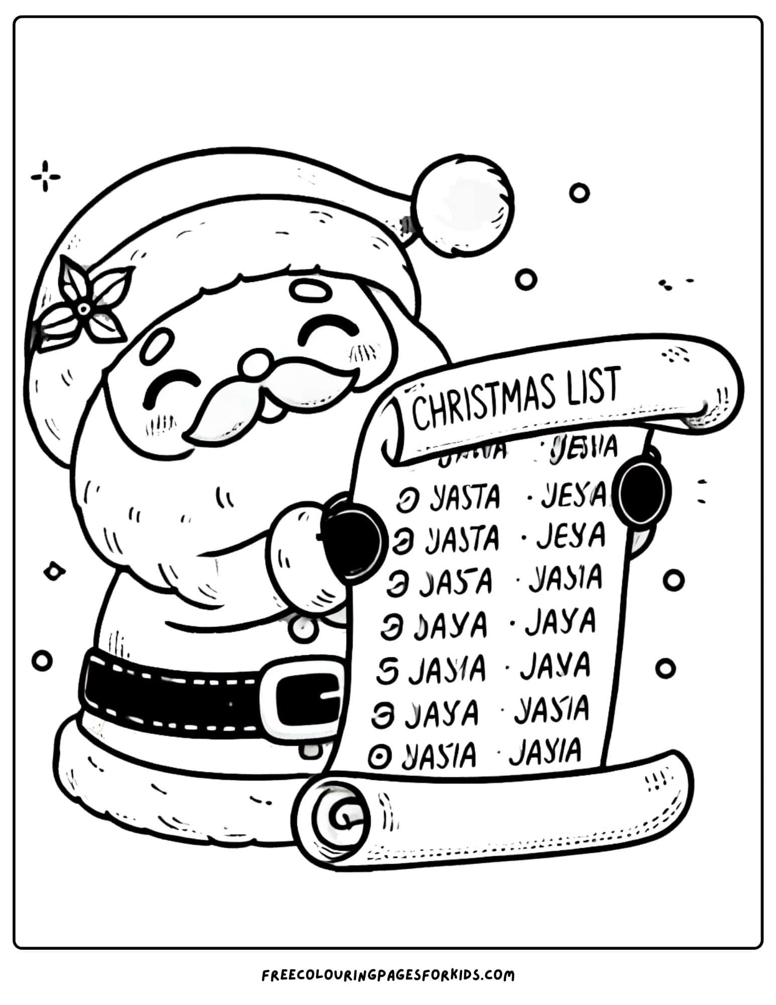 santa checking his list coloring page