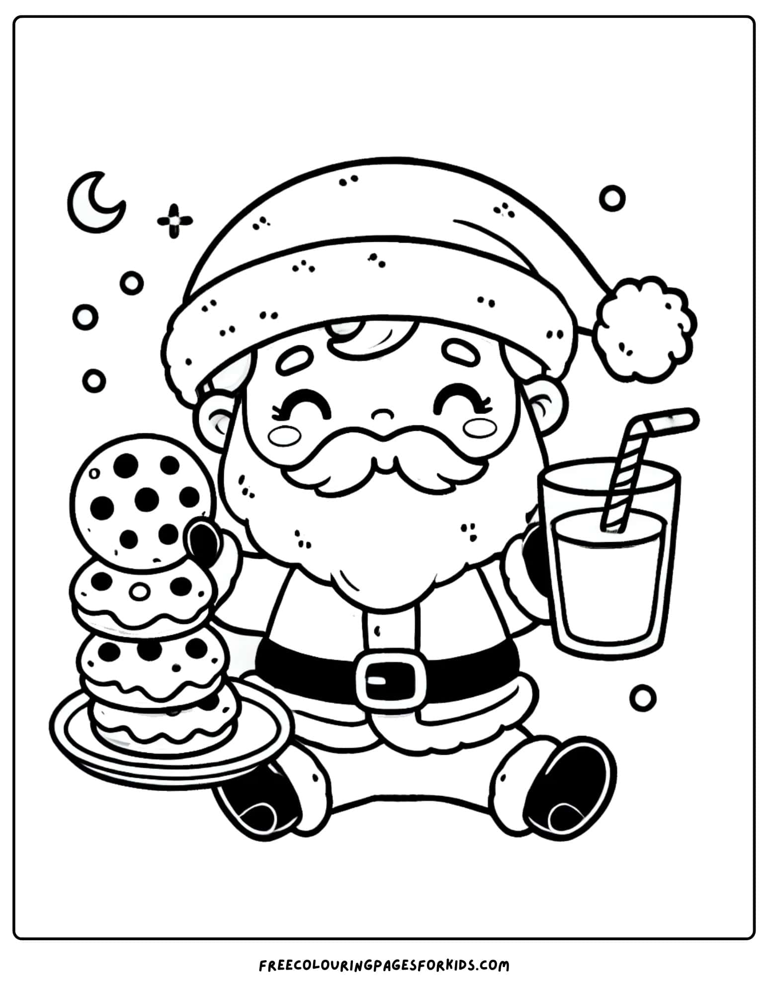 santa eating christmas cookies and milk coloring page