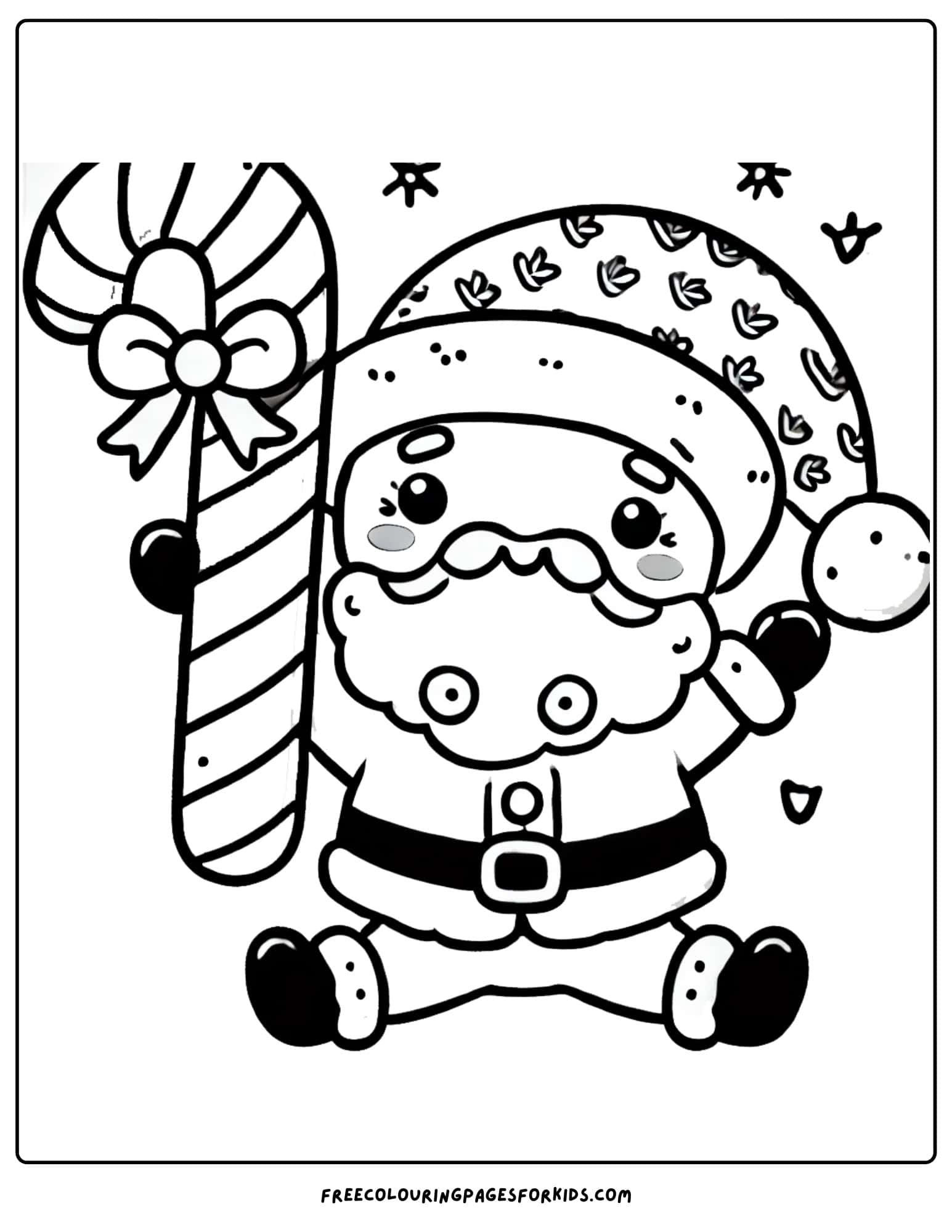 santa holding a candy cane coloring page