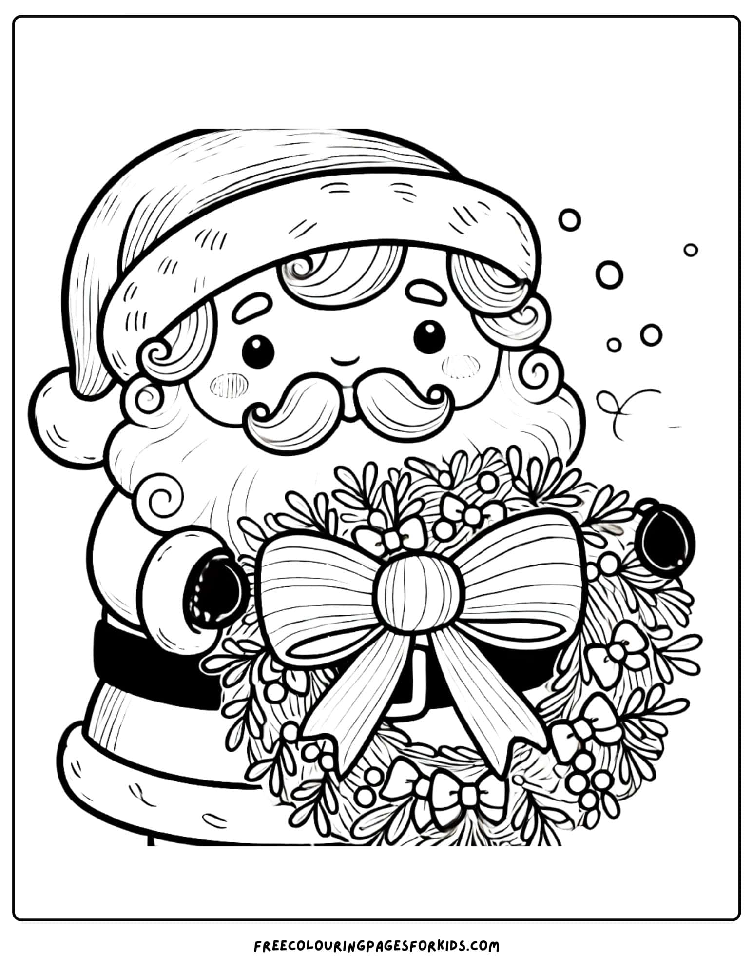 santa with a christmas wreath coloring page