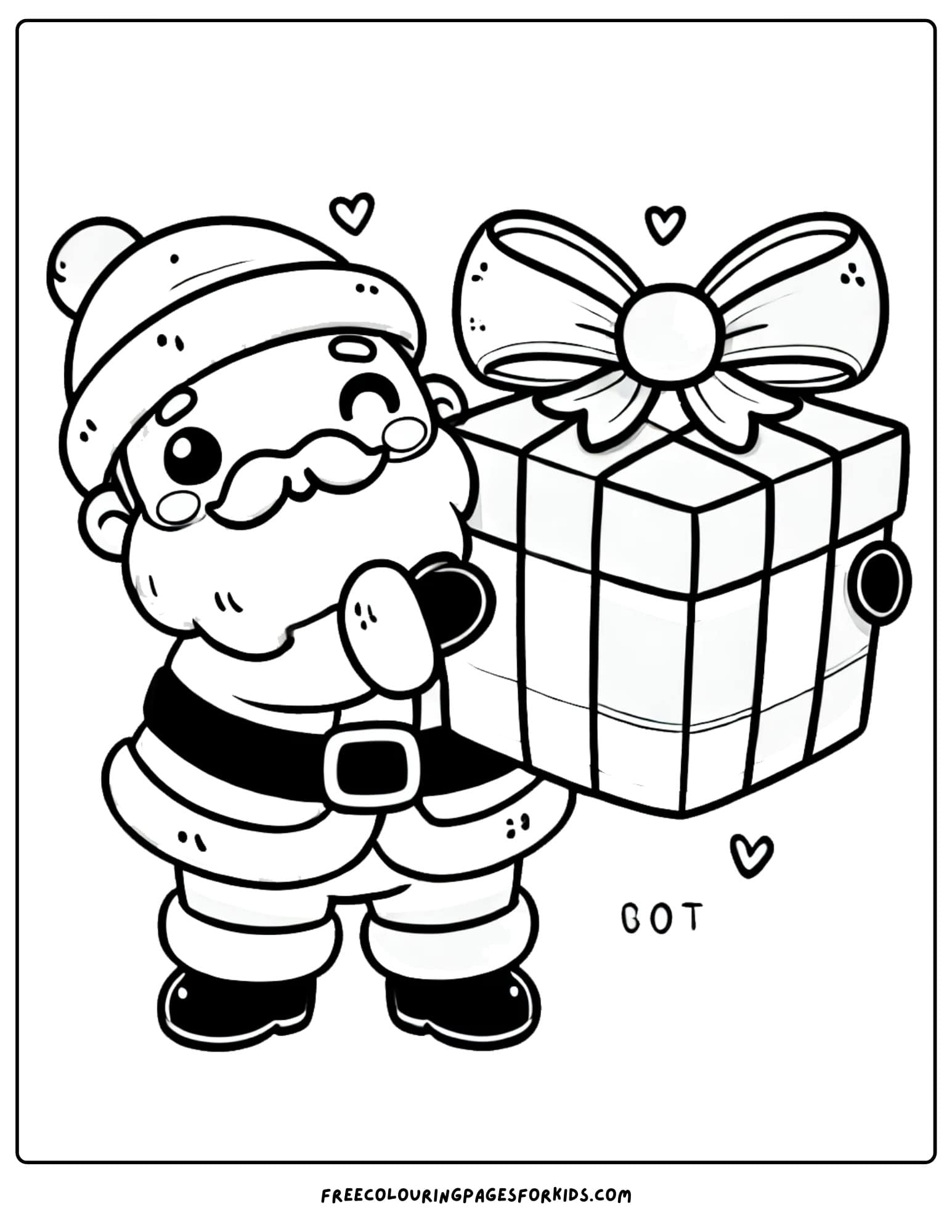 santa holding a giant present coloring page