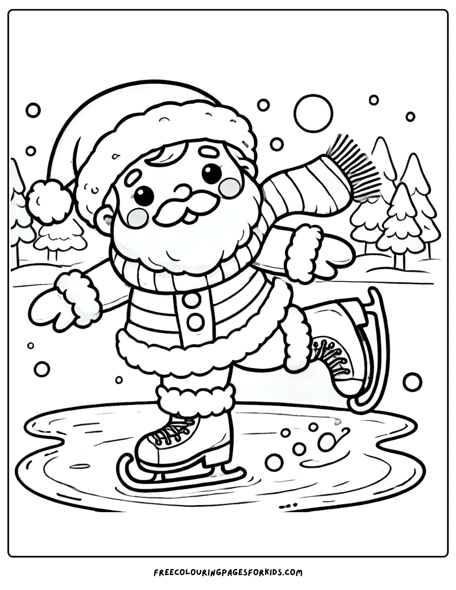 santa ice skating coloring page