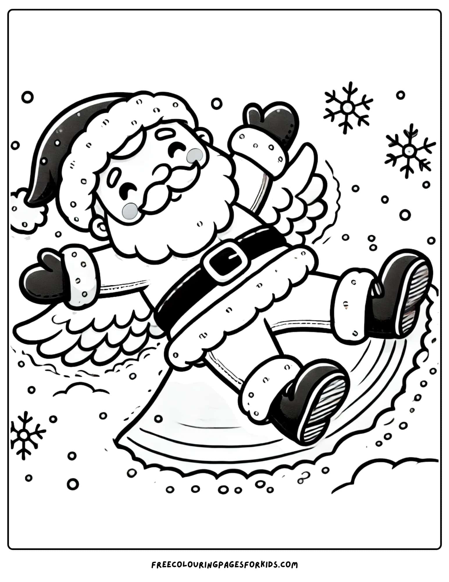 santa making a snow angel coloring page