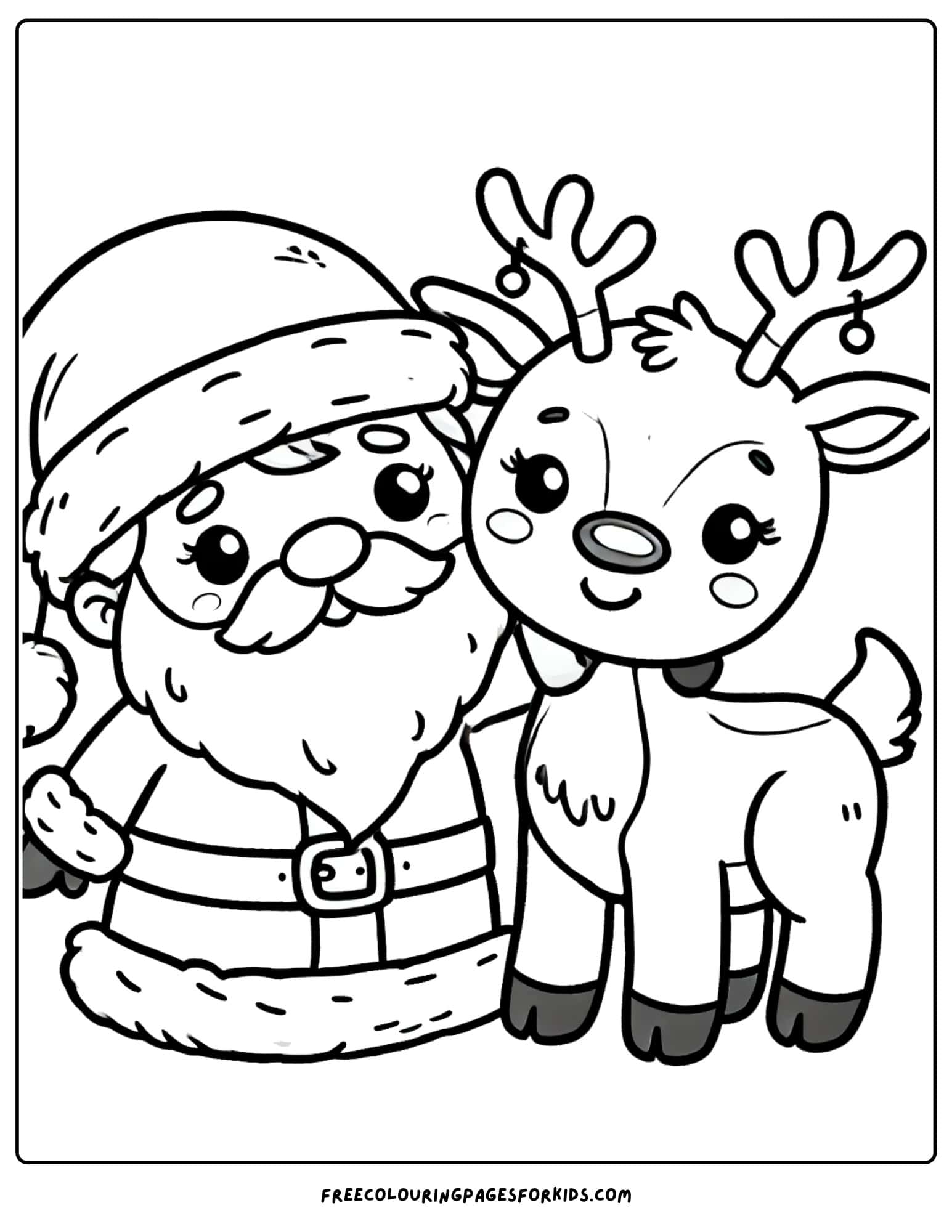 santa and rudolf coloring page