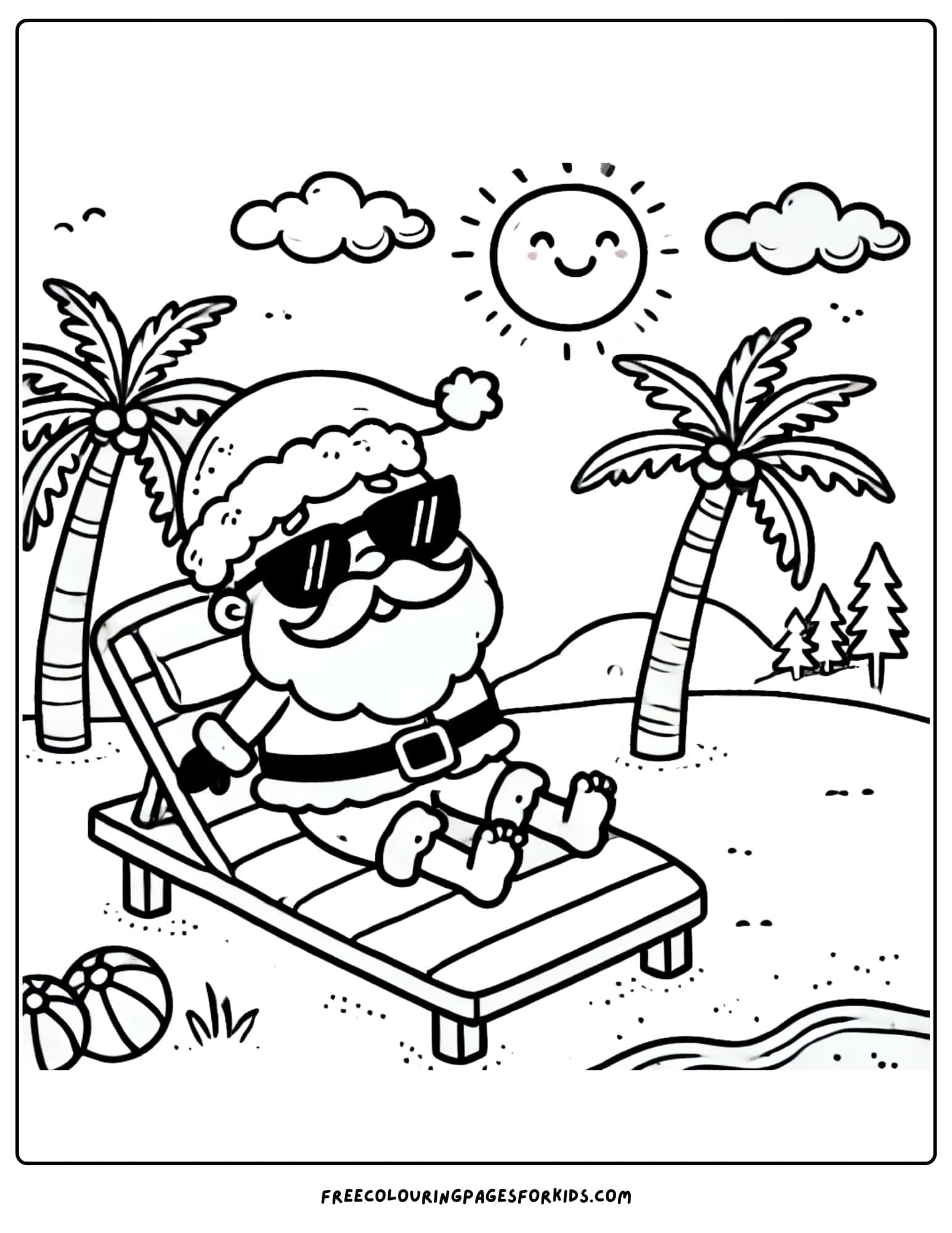 santa on vacation coloring page