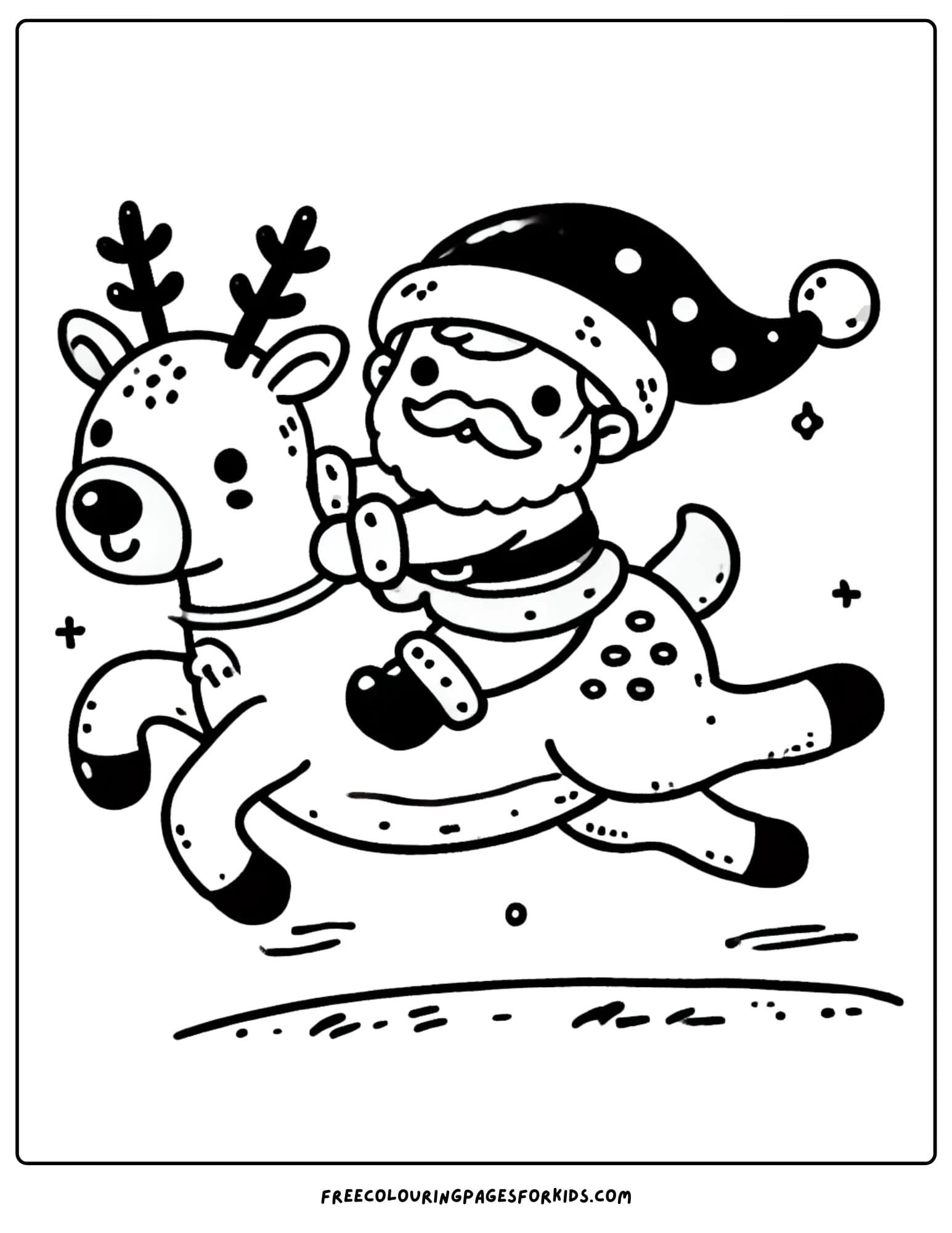 santa riding a reindeer coloring page