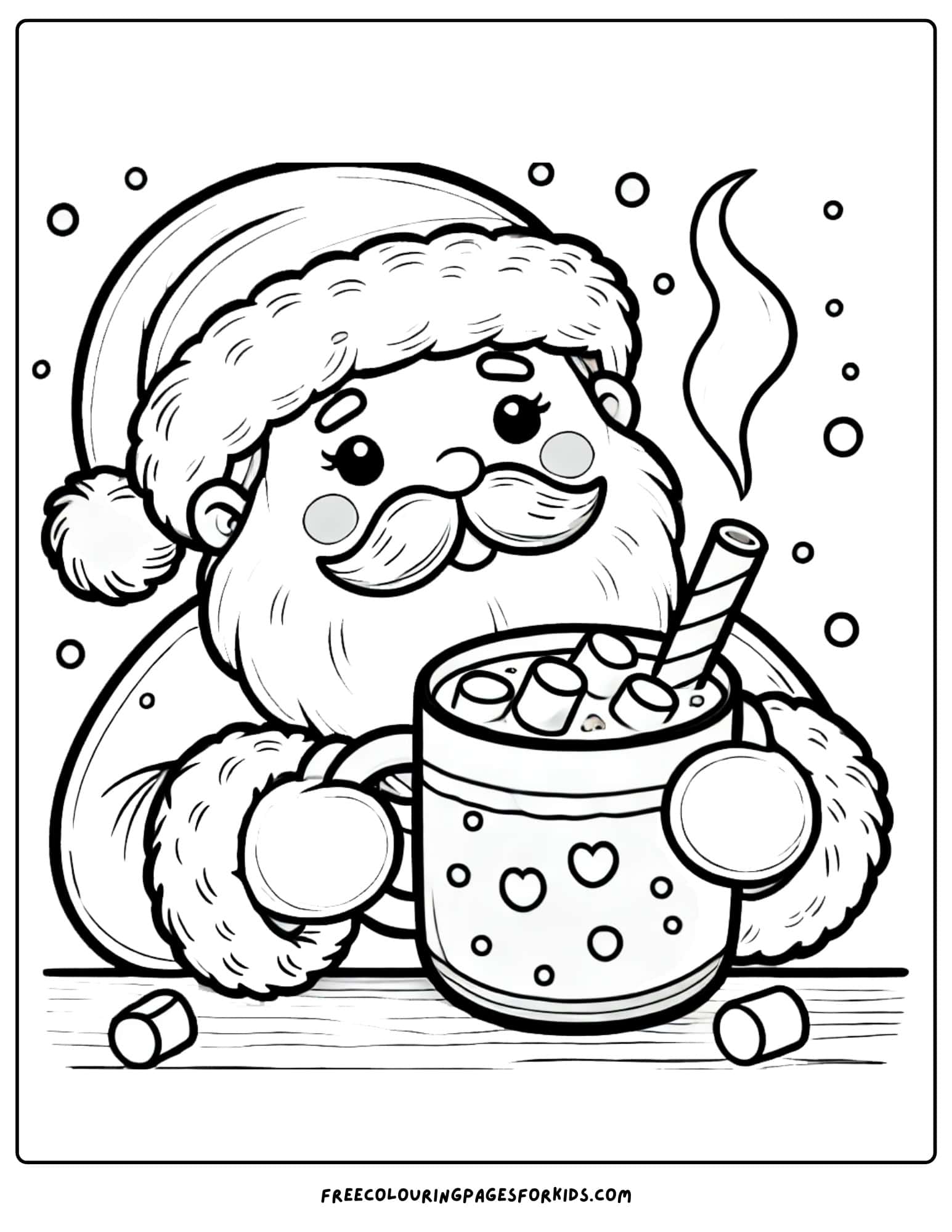 santa sipping hot cocoa coloring page