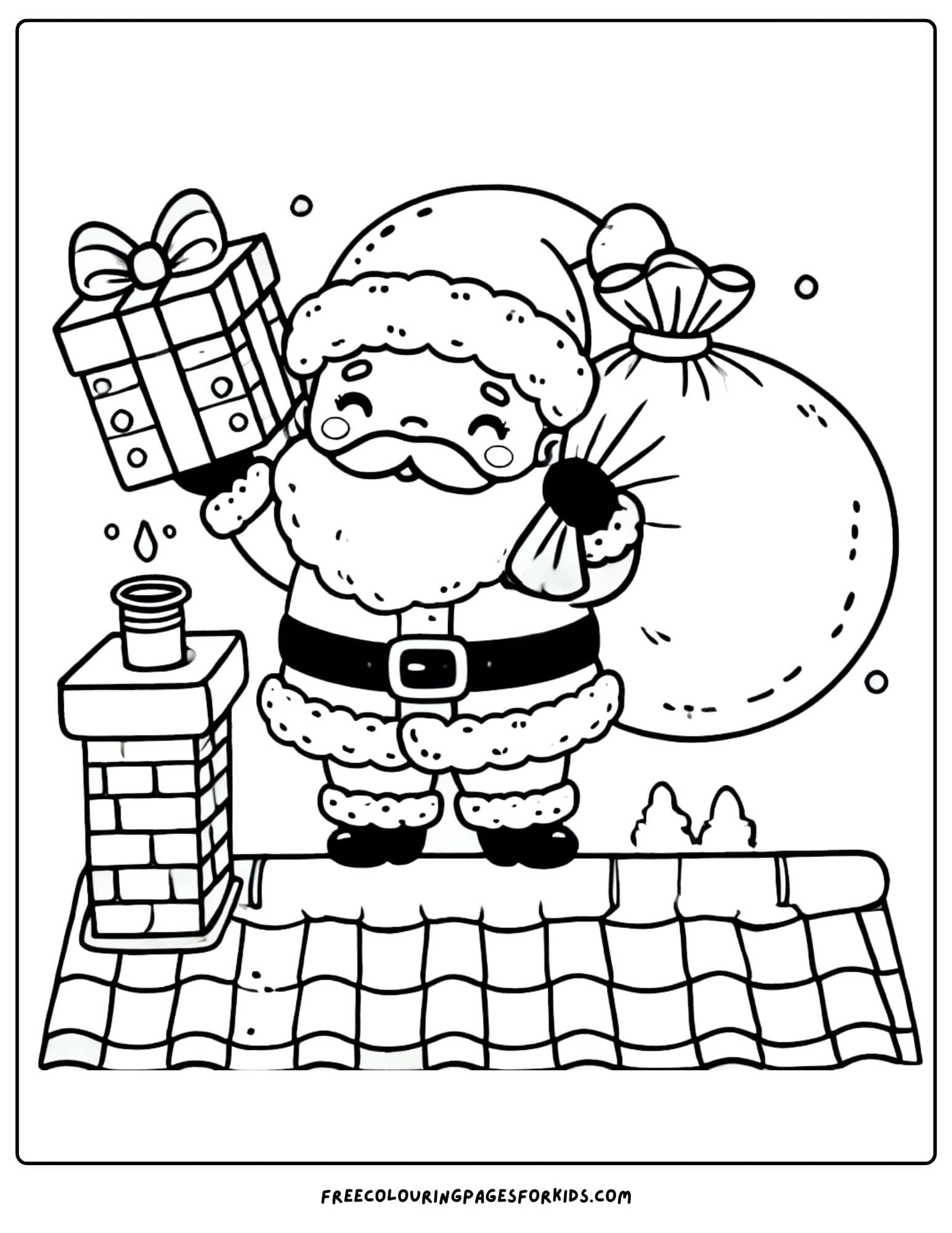 santa on a roof coloring page