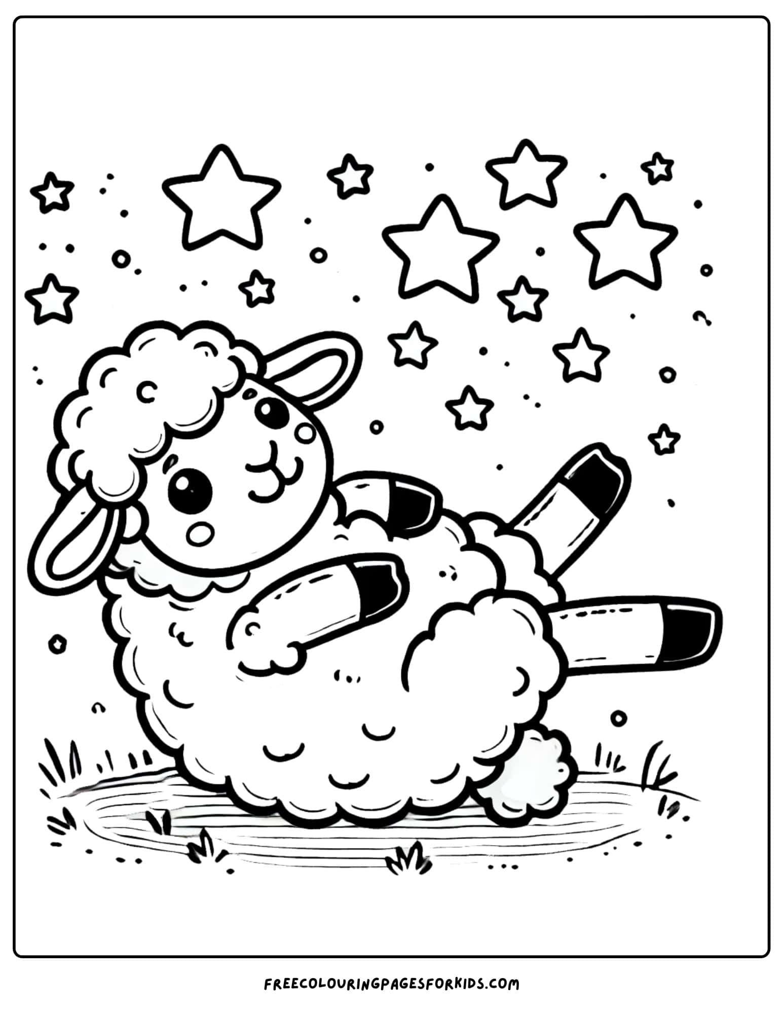 sheep counting stars coloring page