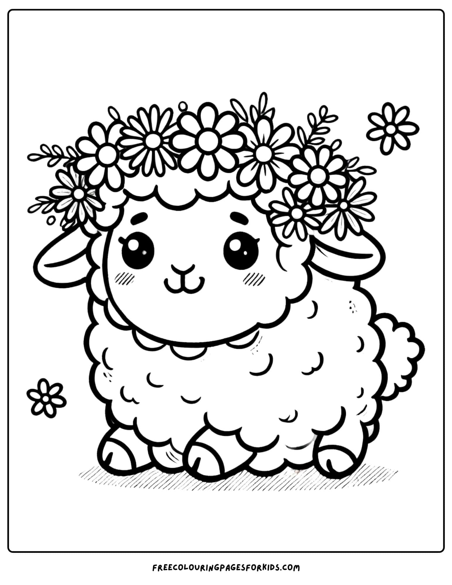 sheep wearing a flower crown coloring page