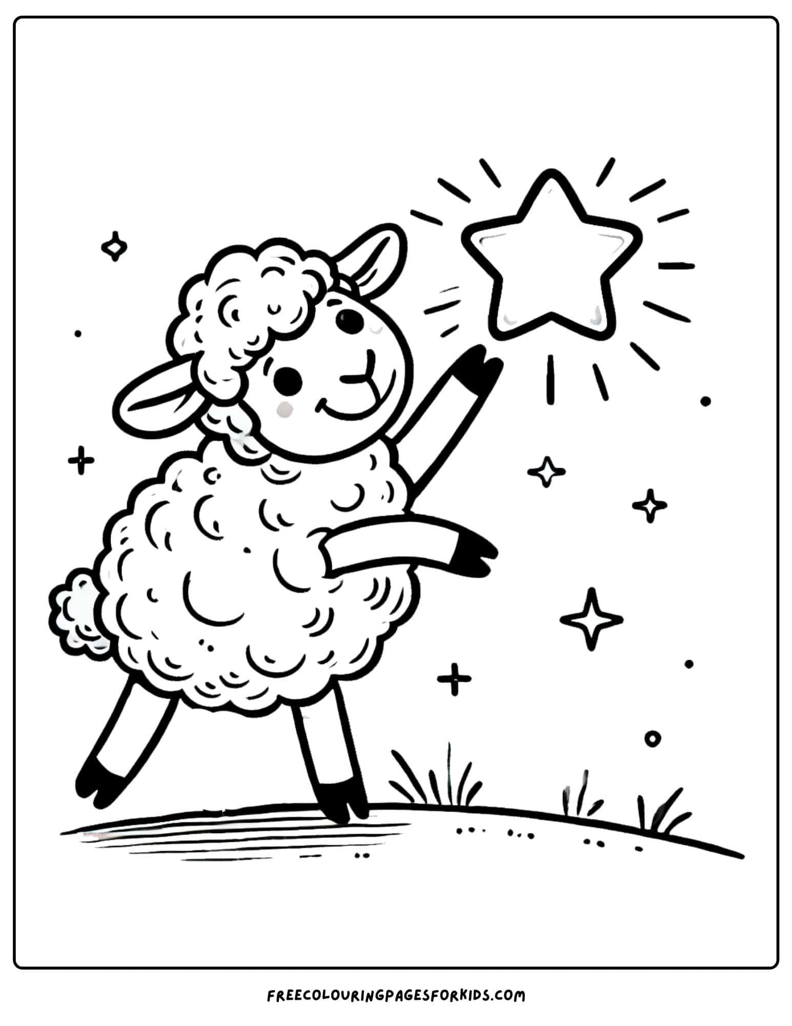 sheep holding a star coloring page