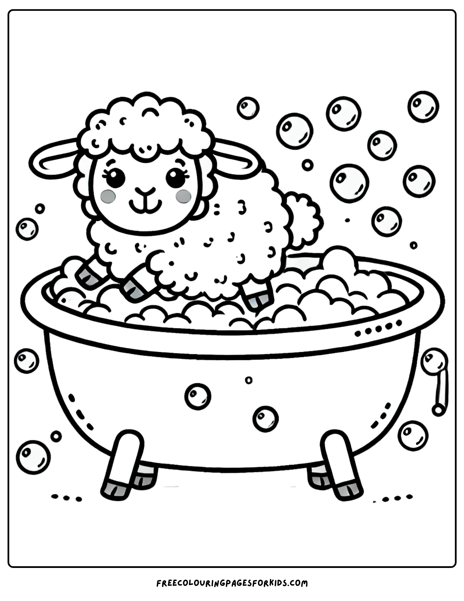 sheep having a bubble bath coloring page