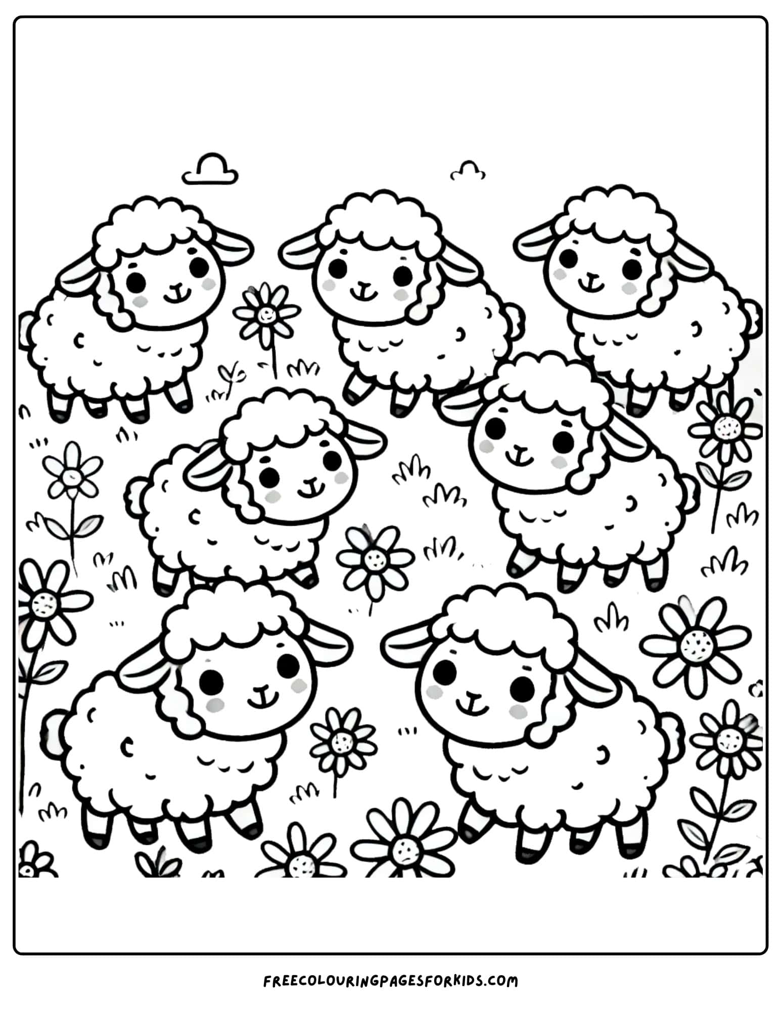 sheep in a meadow coloring page