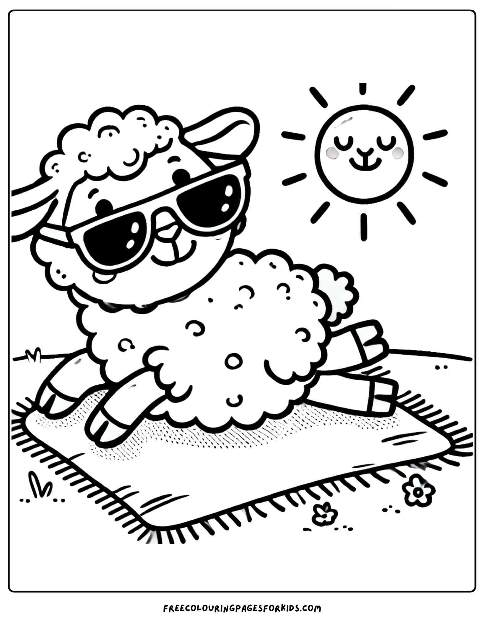 sheep wearing sunglasses coloring page