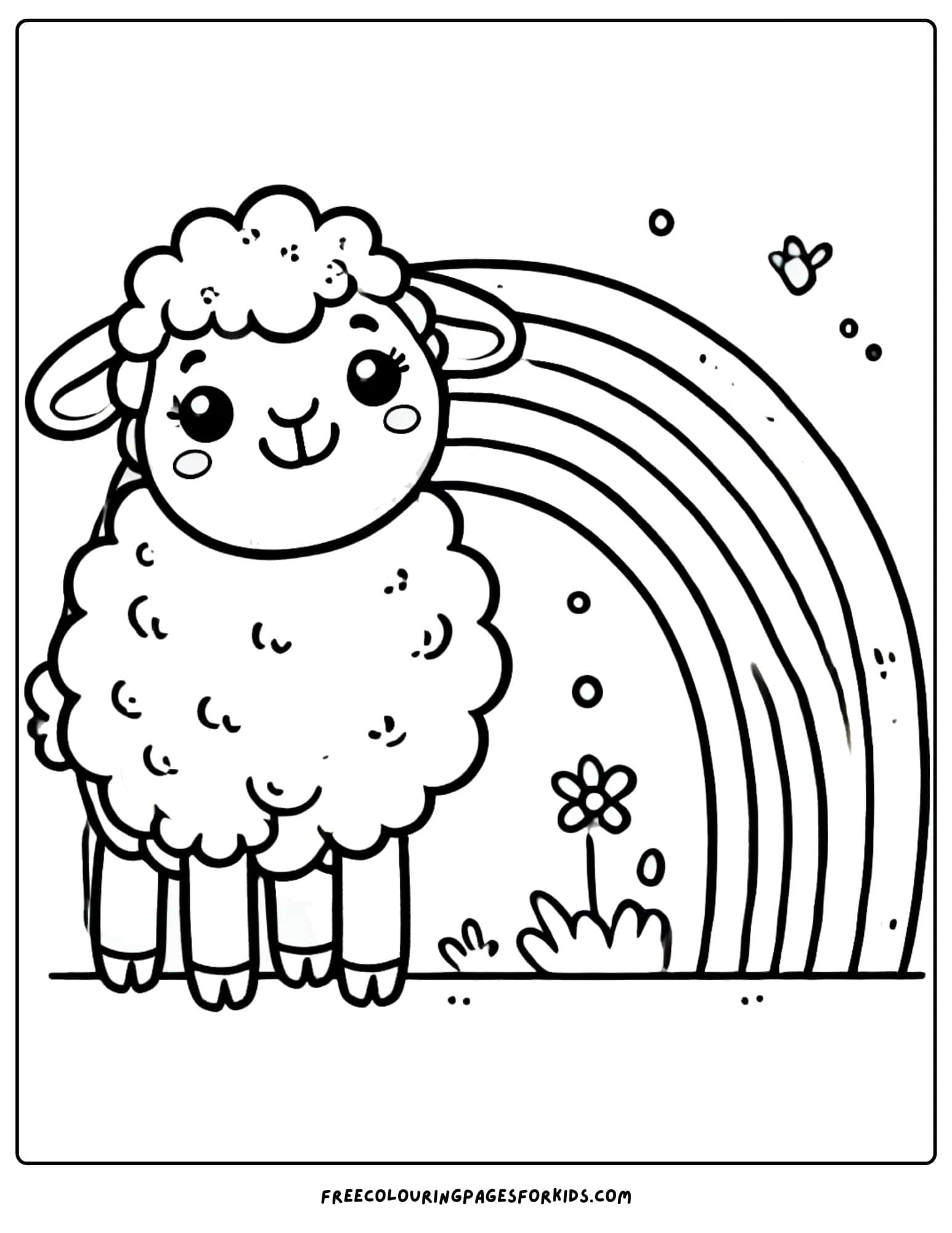 sheep under a rainbow coloring page