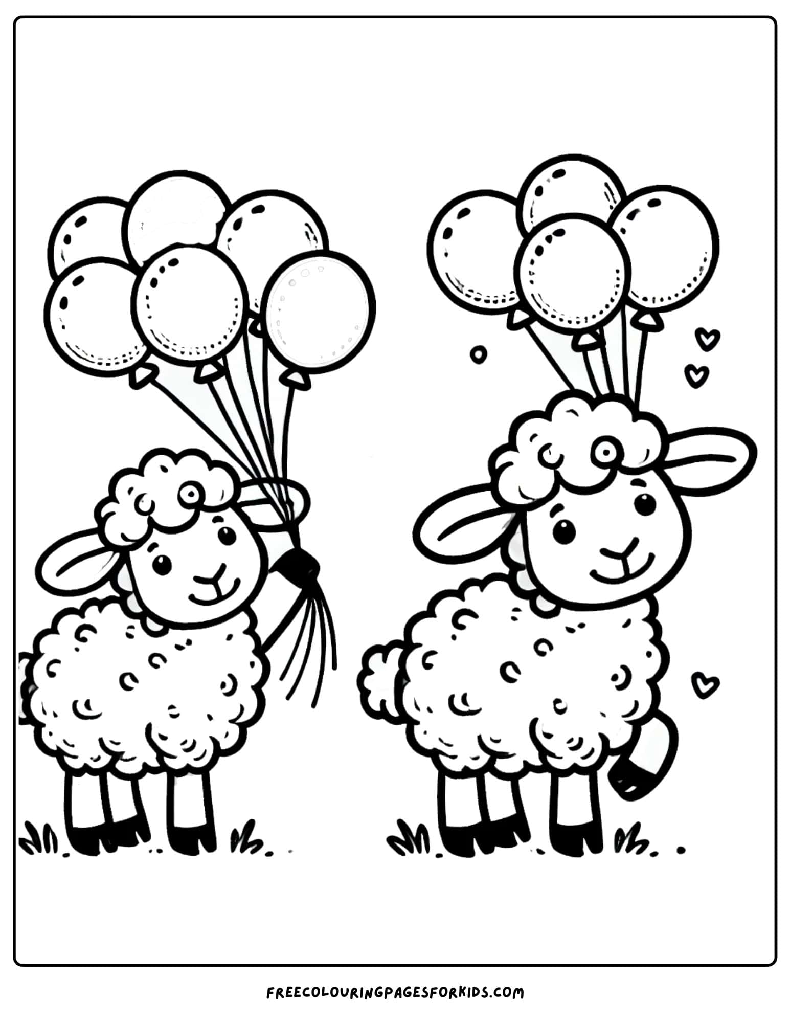 sheep holding balloons coloring page