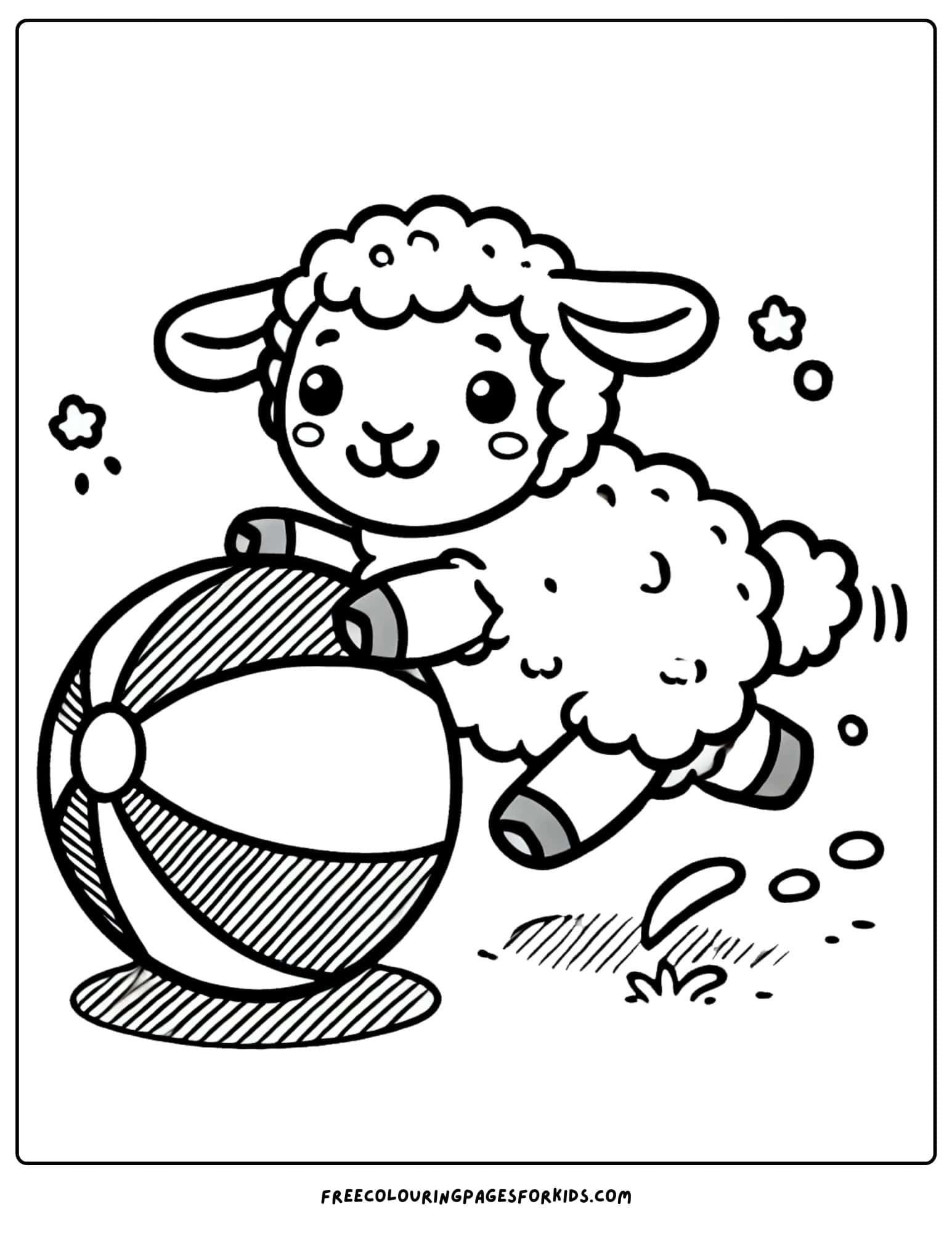 sheep with a beach ball coloring page