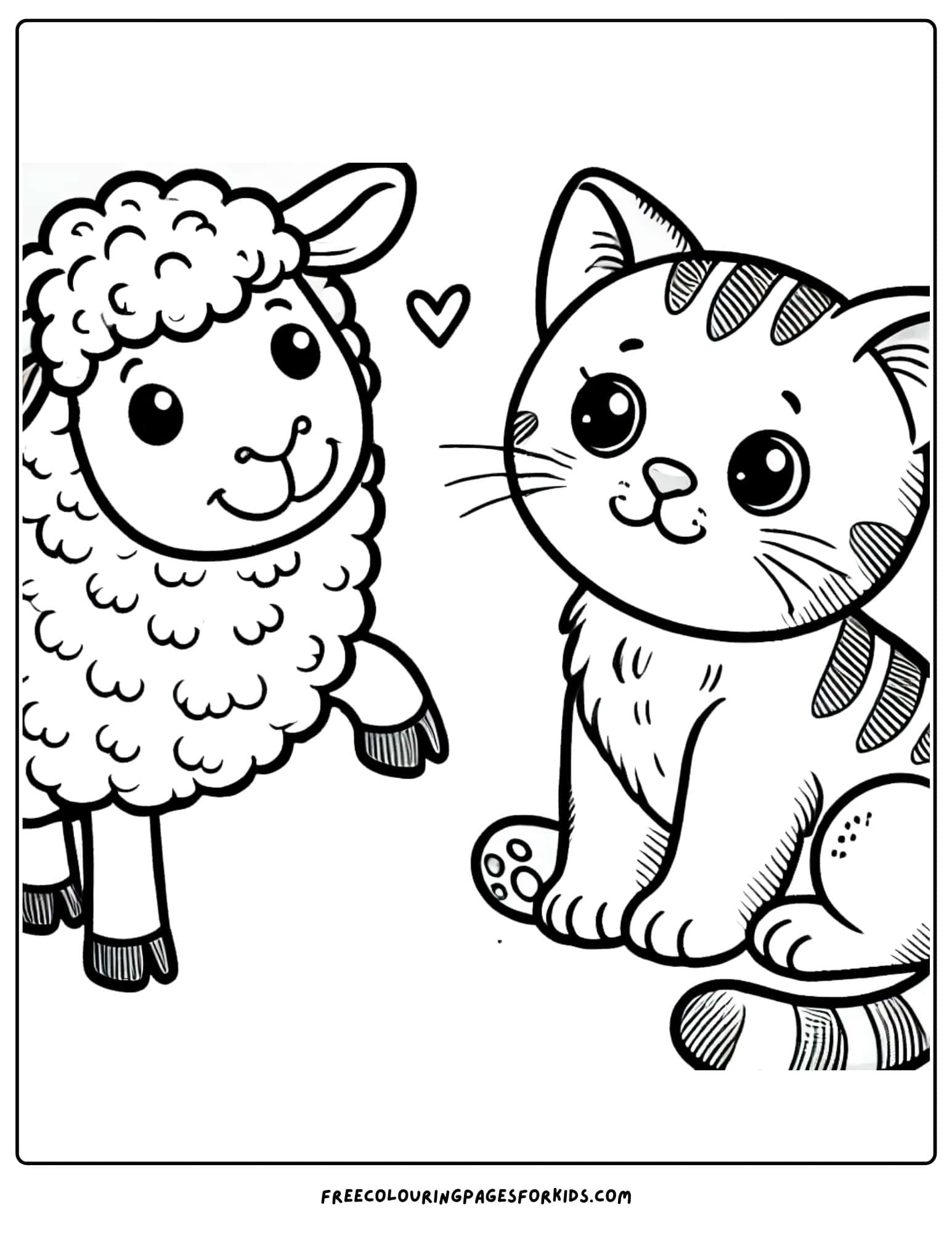 sheep and a cat coloring page