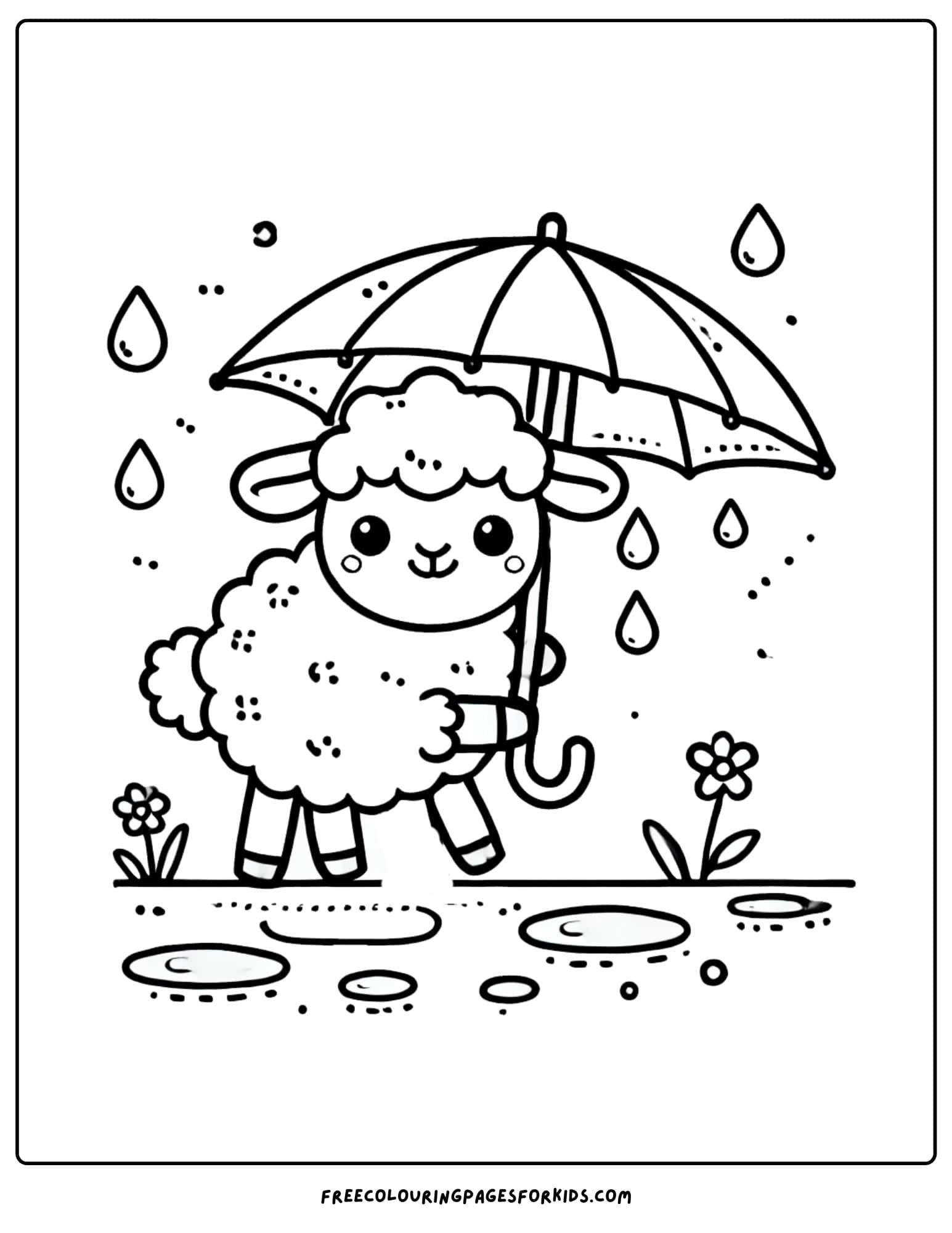 sheep holding an umbrella coloring page