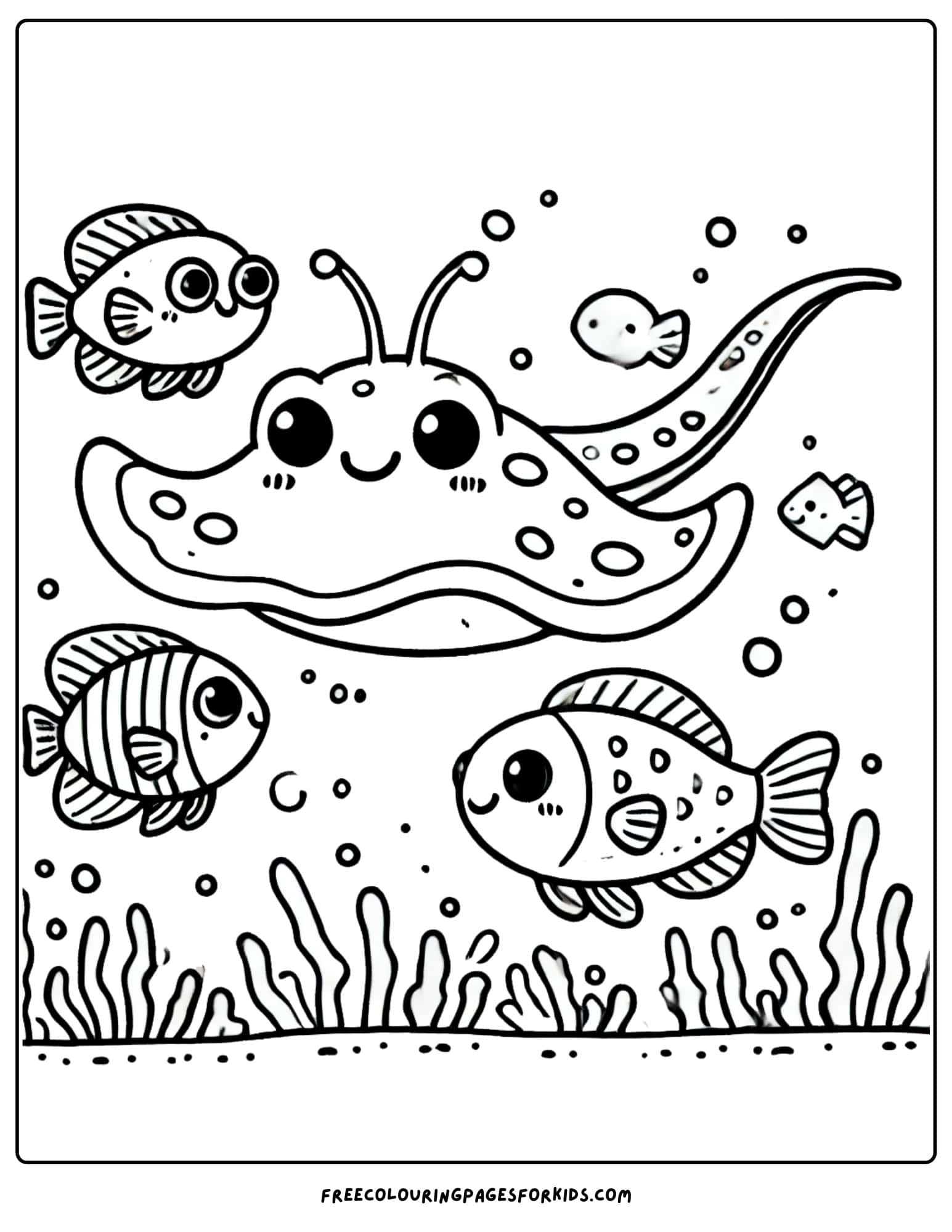 stingray with some fish friends coloring page