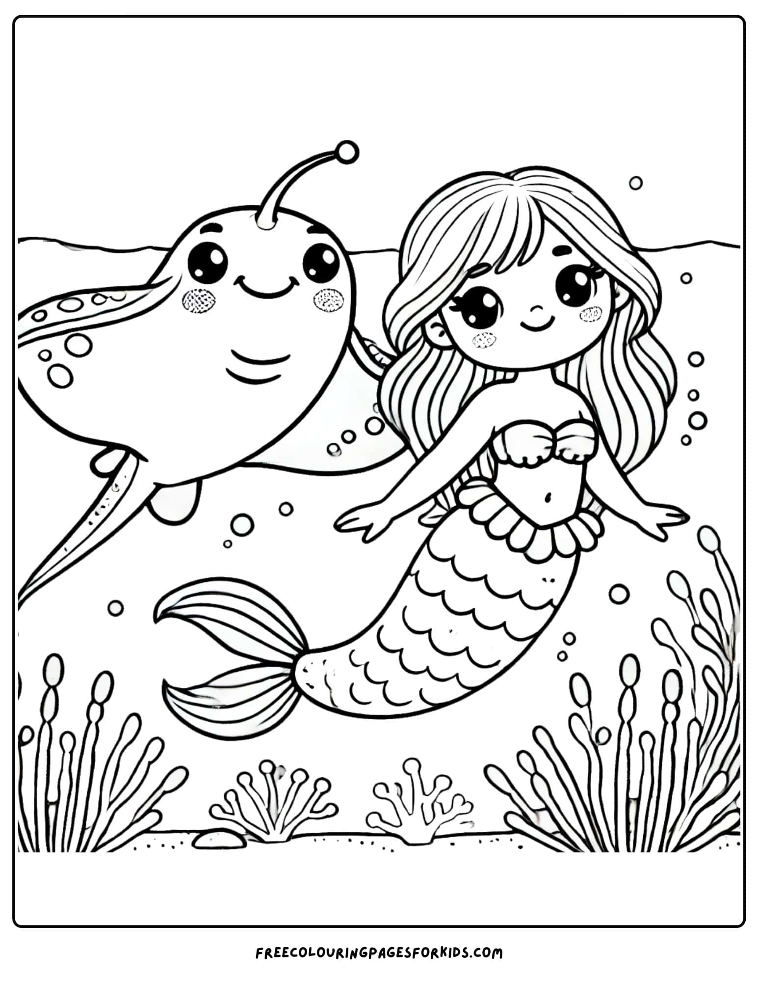 stingray and a mermaid coloring page