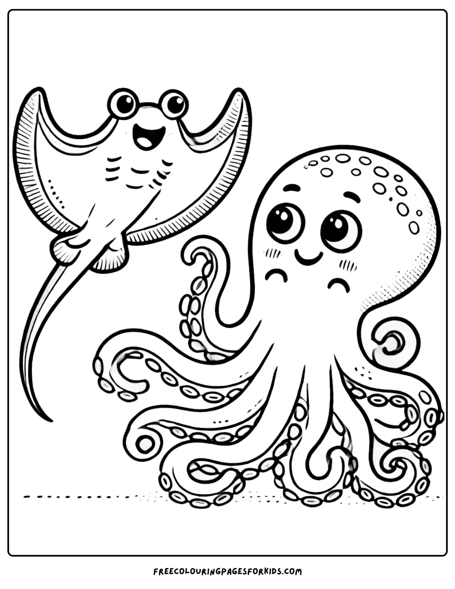 stingray and an octopus coloring page