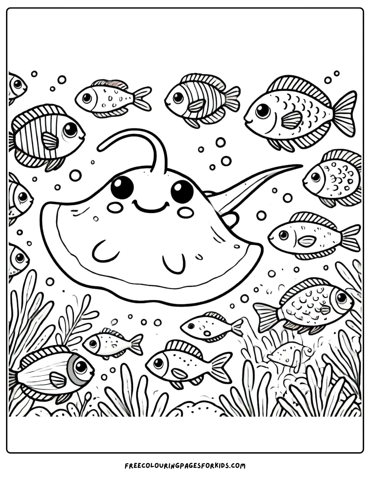 stingray and a school of fish coloring page