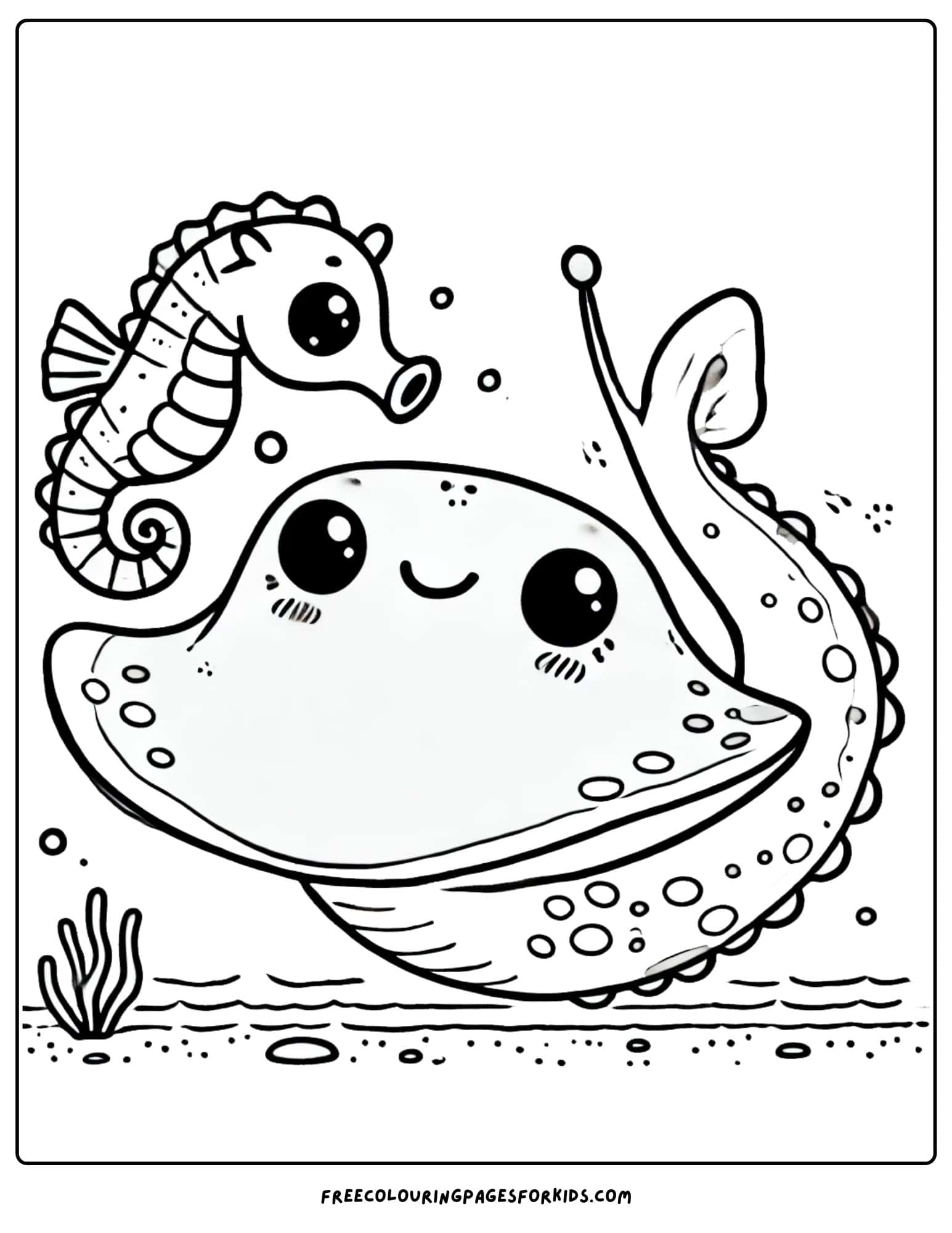 stingray and a seahorse coloring page