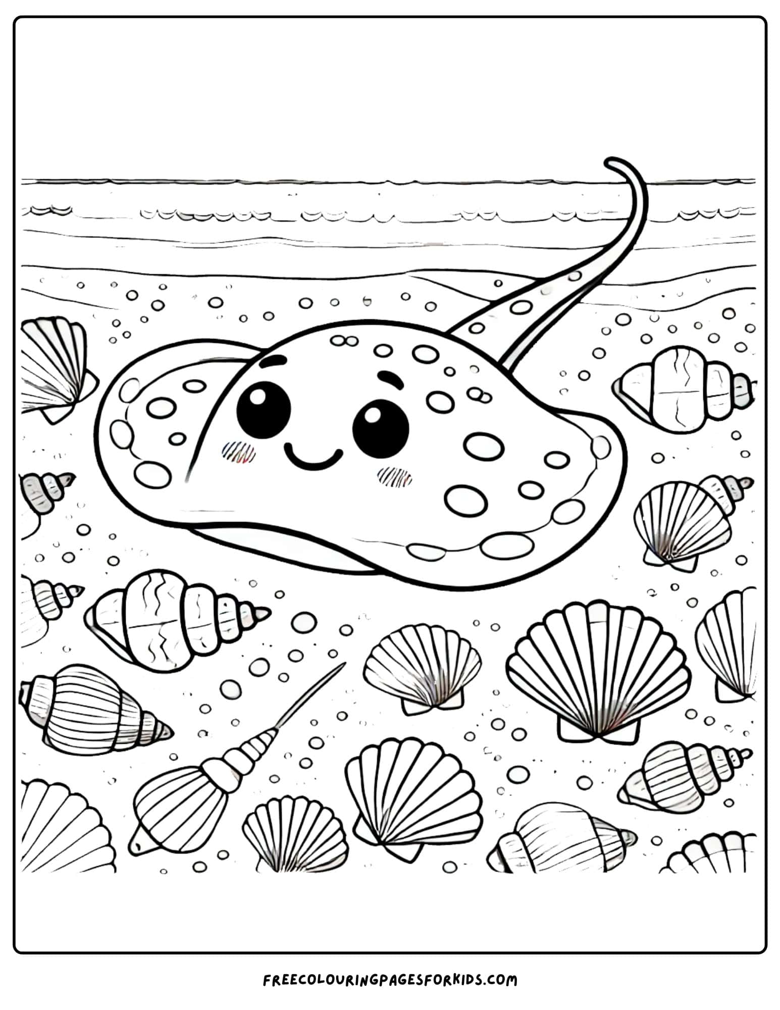 stingray with some seasheels coloring page