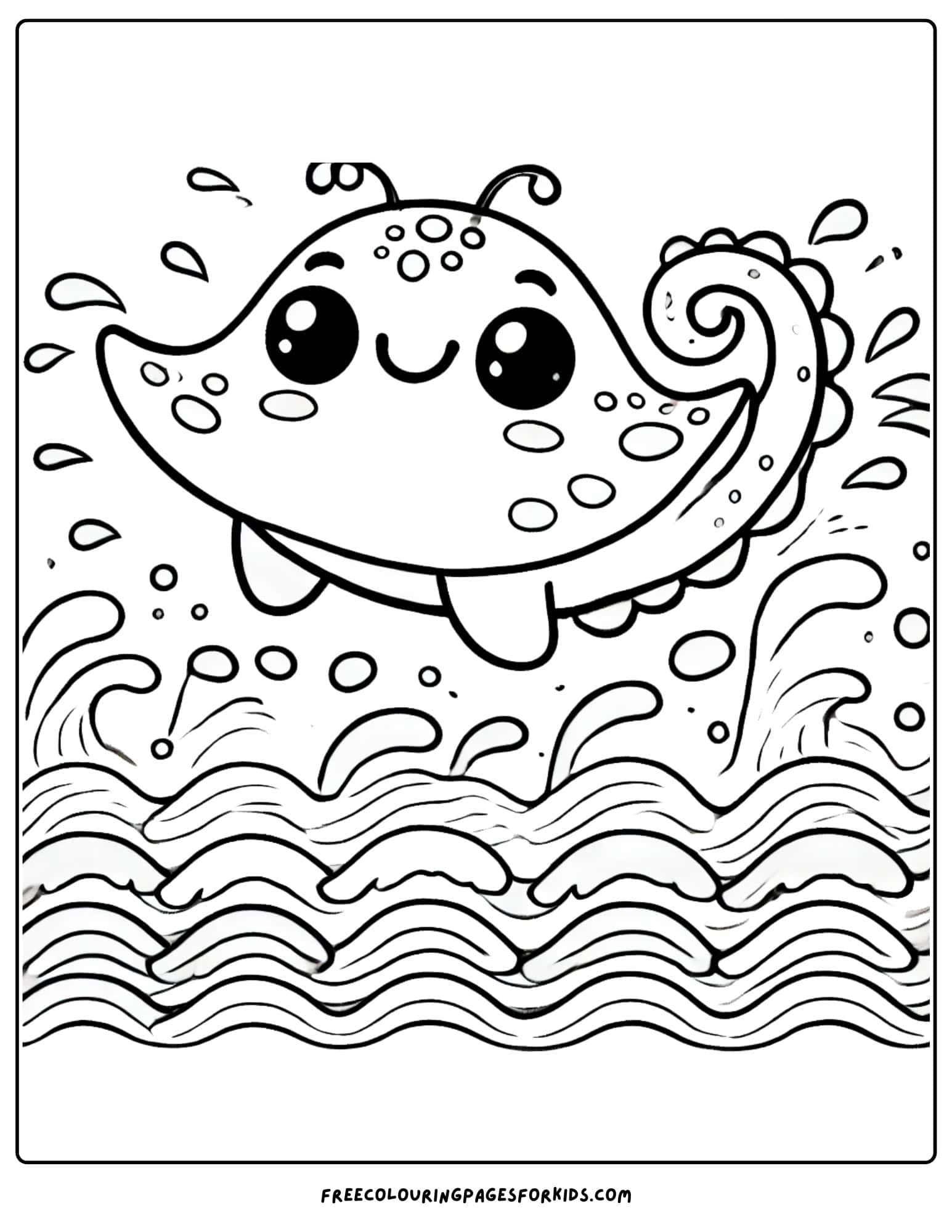 stingray making waves in the ocean coloring page