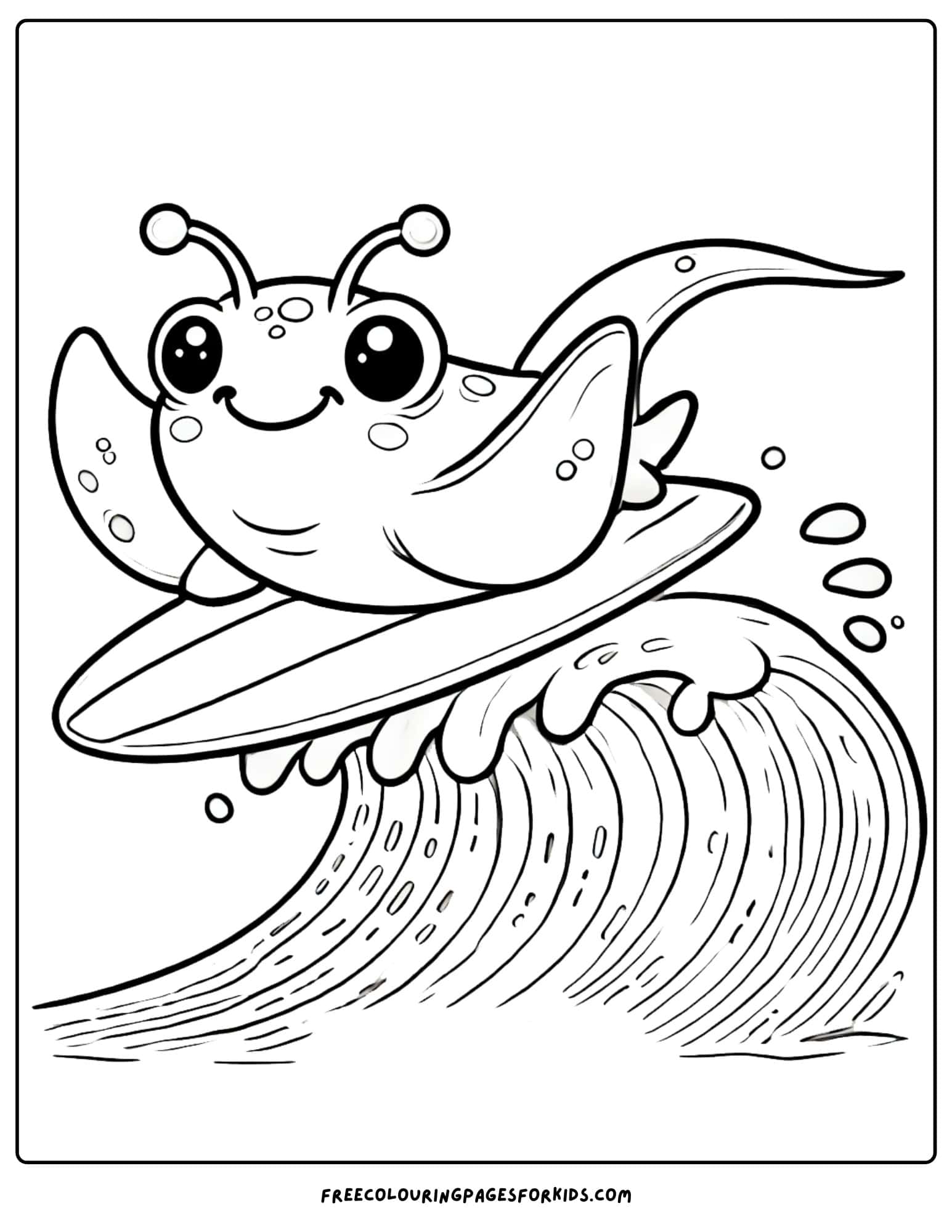 stingray surfing a wave coloring page