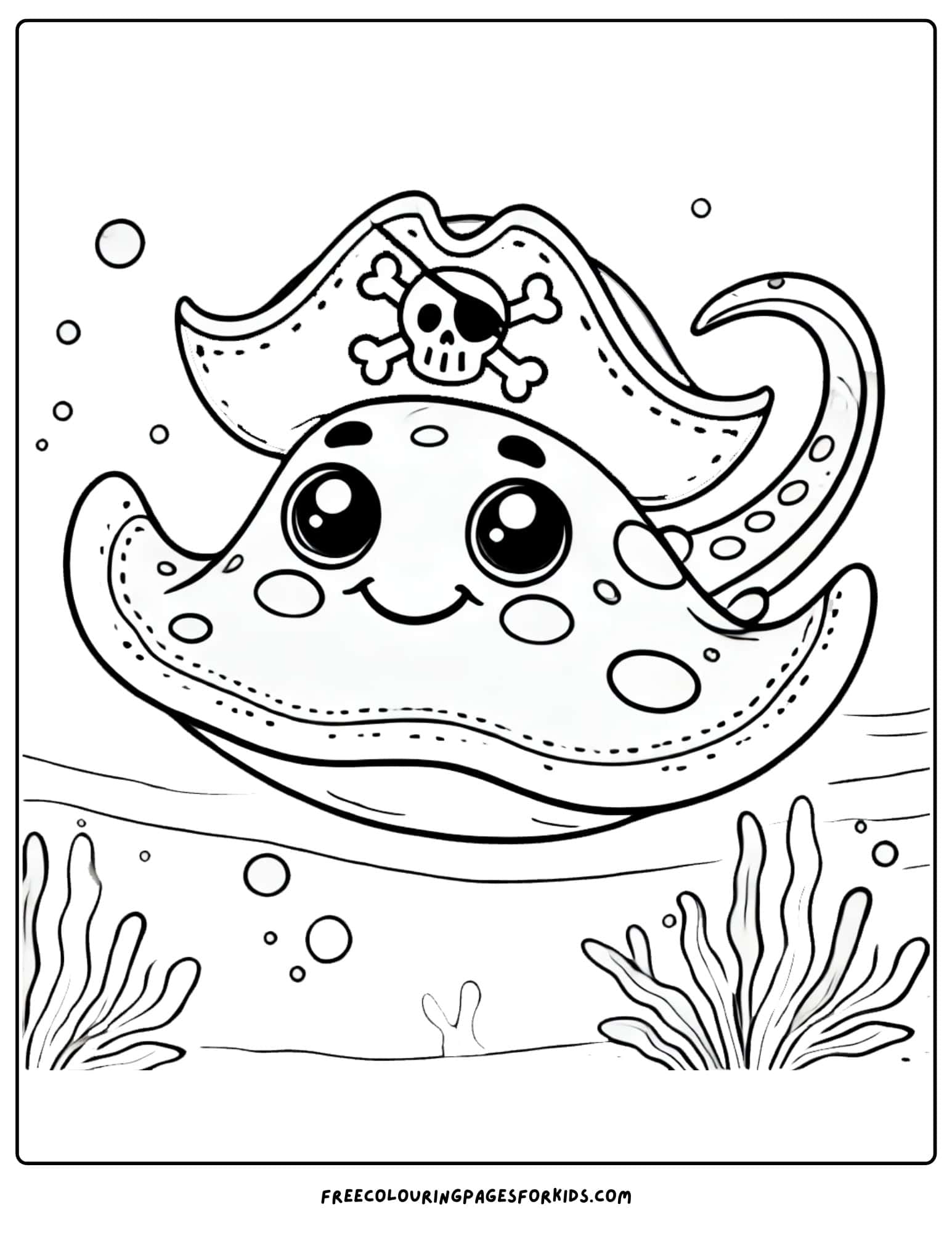 stingray wearing a pirate hat coloring page