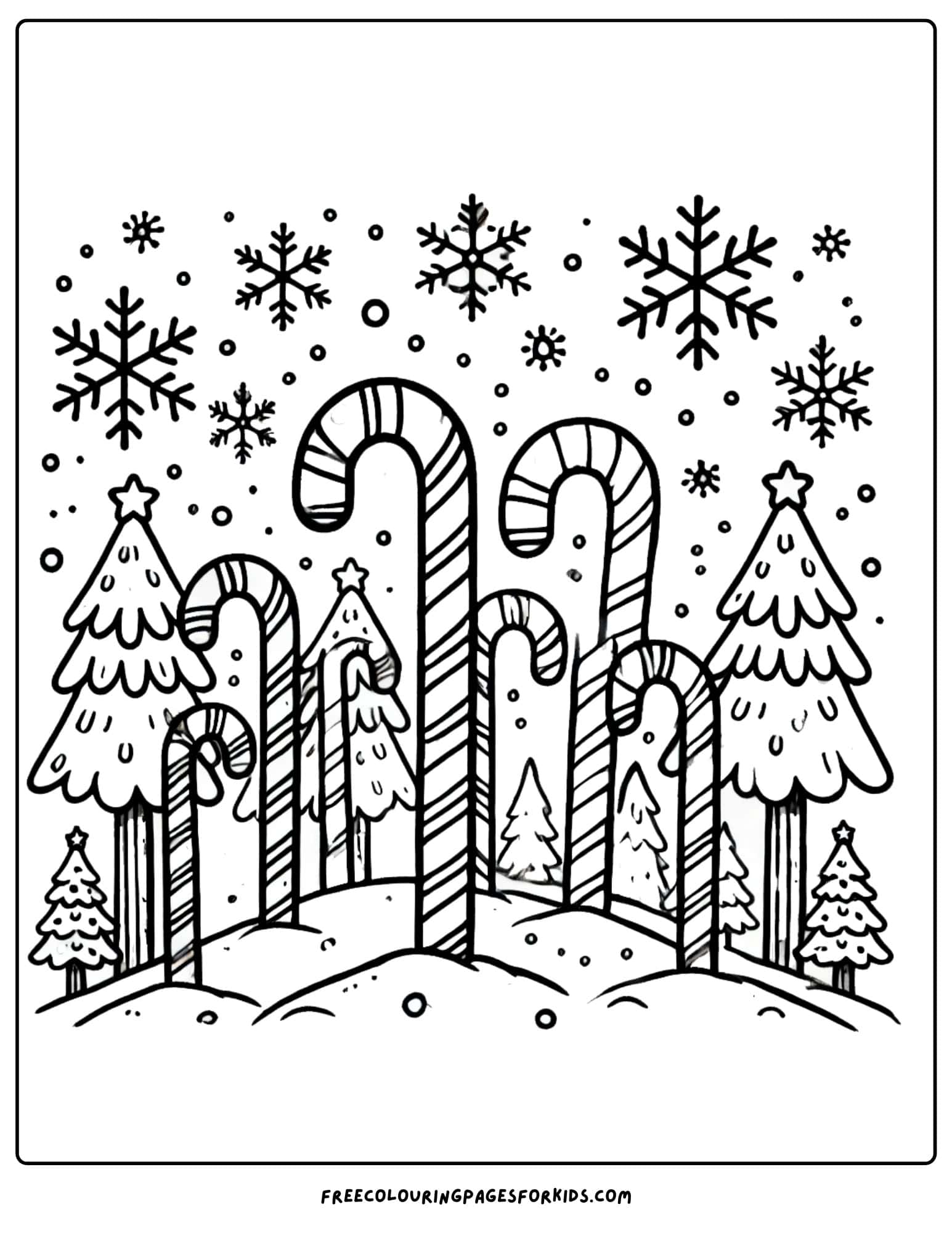 winter candy cane forest coloring page